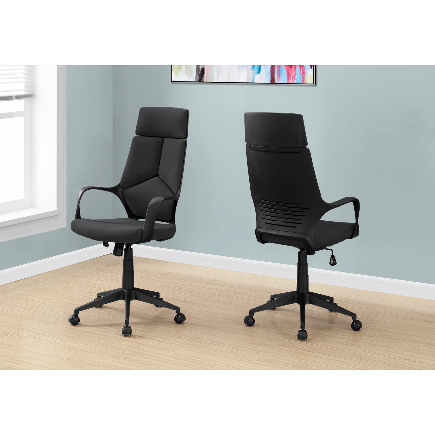 Monarch Specialties High-Back Office Chair, Integrated Headrest, 4 Pad Segment Back, Black - Image 3