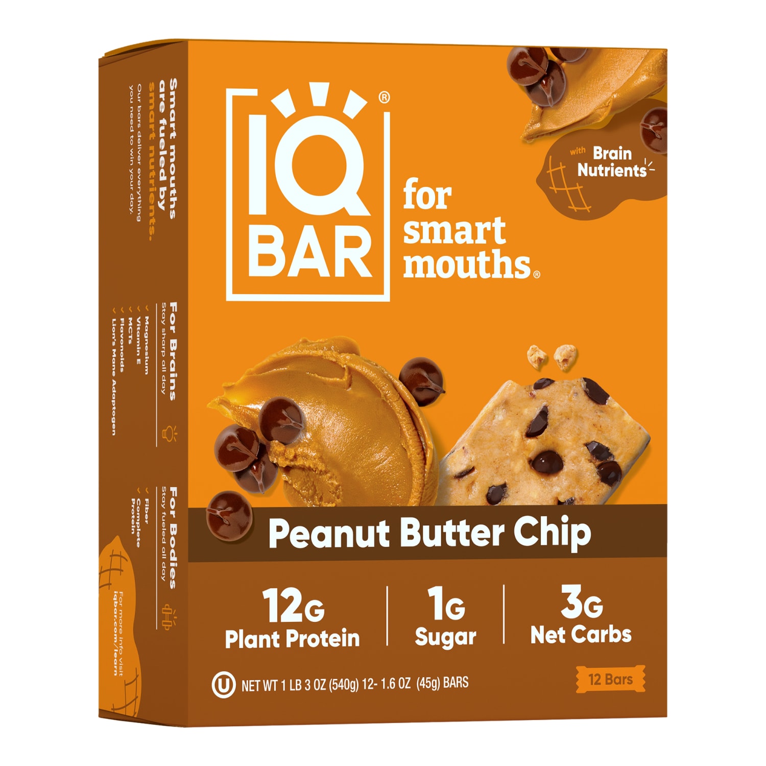 IQ BAR Brain Fuel Protein Bars, Peanut Butter Chip, 1.6 Oz, Box Of 24 Bars - Image 3