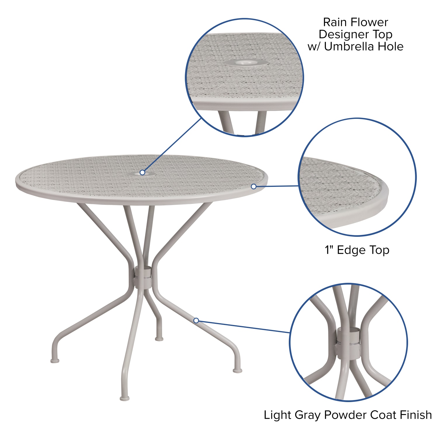 Flash Furniture Oia Commercial Grade 35-1/4in Round Indoor-Outdoor Steel Patio Table With Umbrella Hole, 28-3/4inH x 35-1/4inW x 35-1/4inD, Light Gray - Image 5