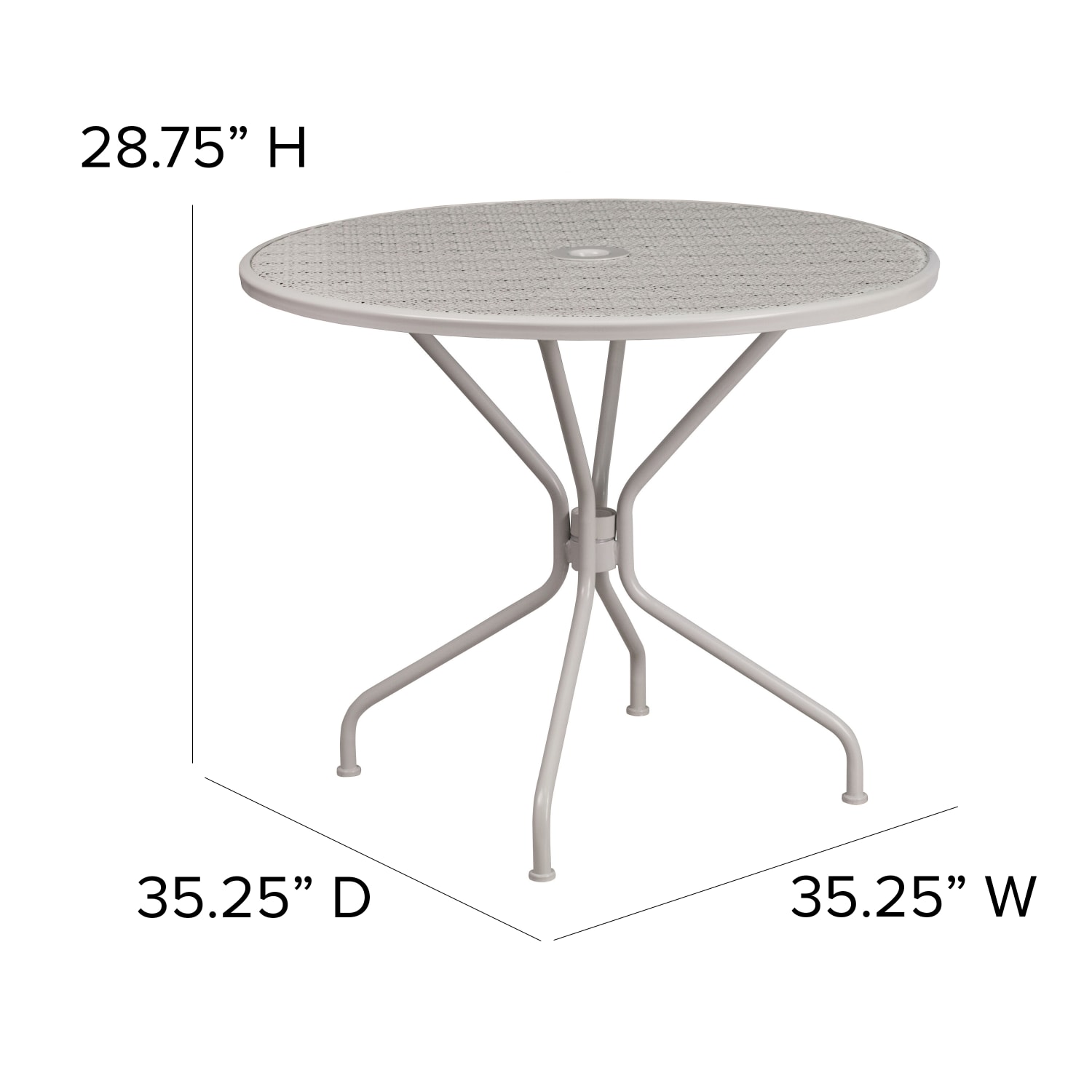 Flash Furniture Oia Commercial Grade 35-1/4in Round Indoor-Outdoor Steel Patio Table With Umbrella Hole, 28-3/4inH x 35-1/4inW x 35-1/4inD, Light Gray - Image 6