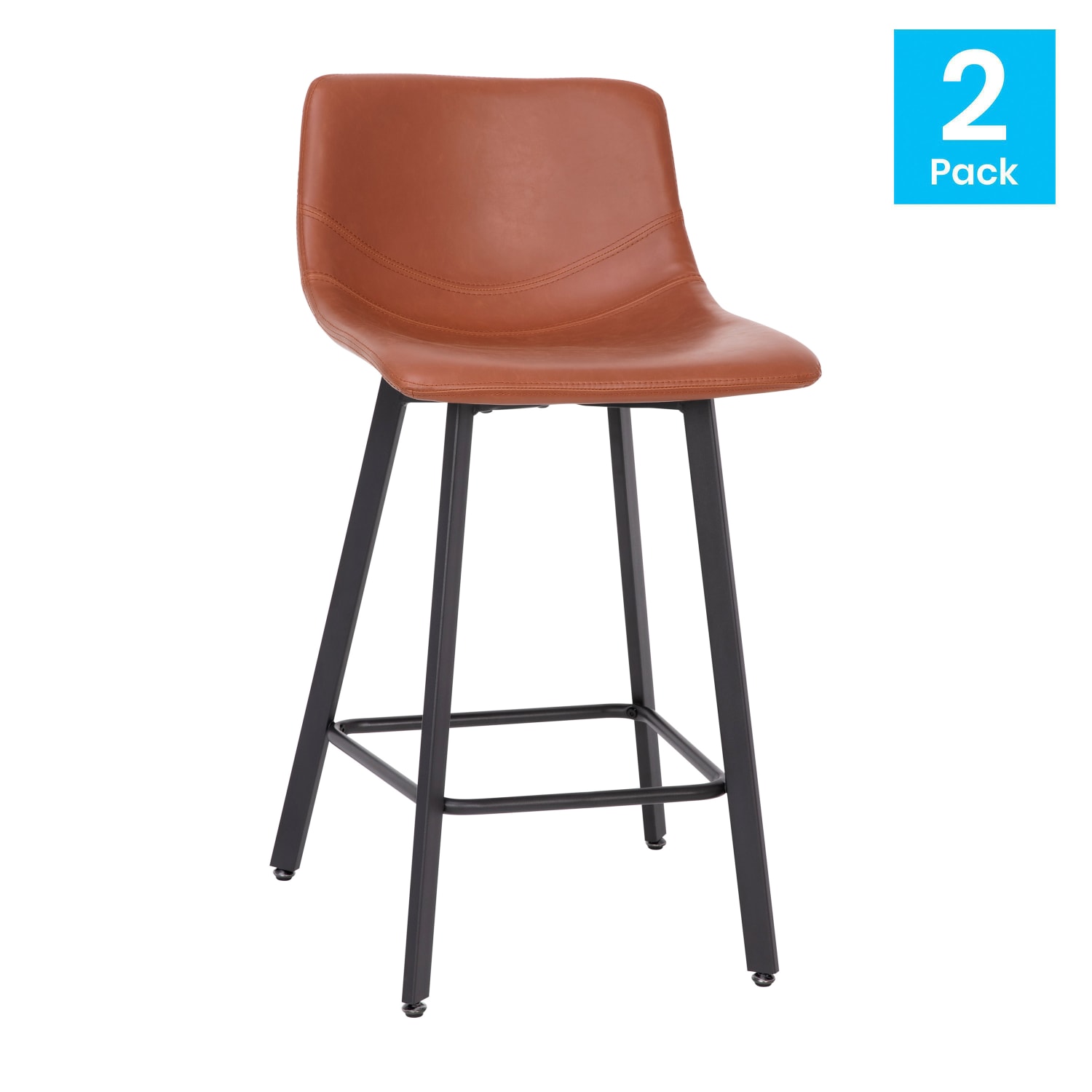 Flash Furniture Caleb Modern Armless Commercial-Grade Counter-Height Stools, Cognac/Black, Set Of 2 Stools - Image 3