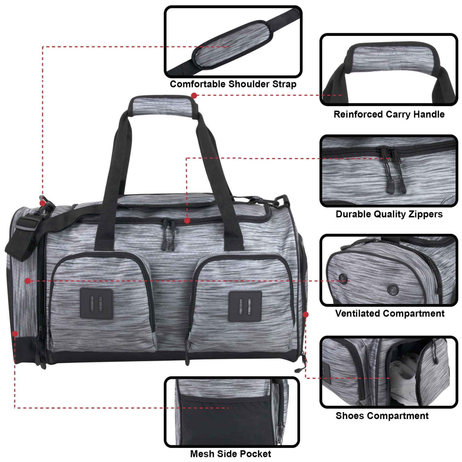 Summit Ridge 7972 Duffel Bag, 12inH x 22inW x 9inD, Gray - Image 3