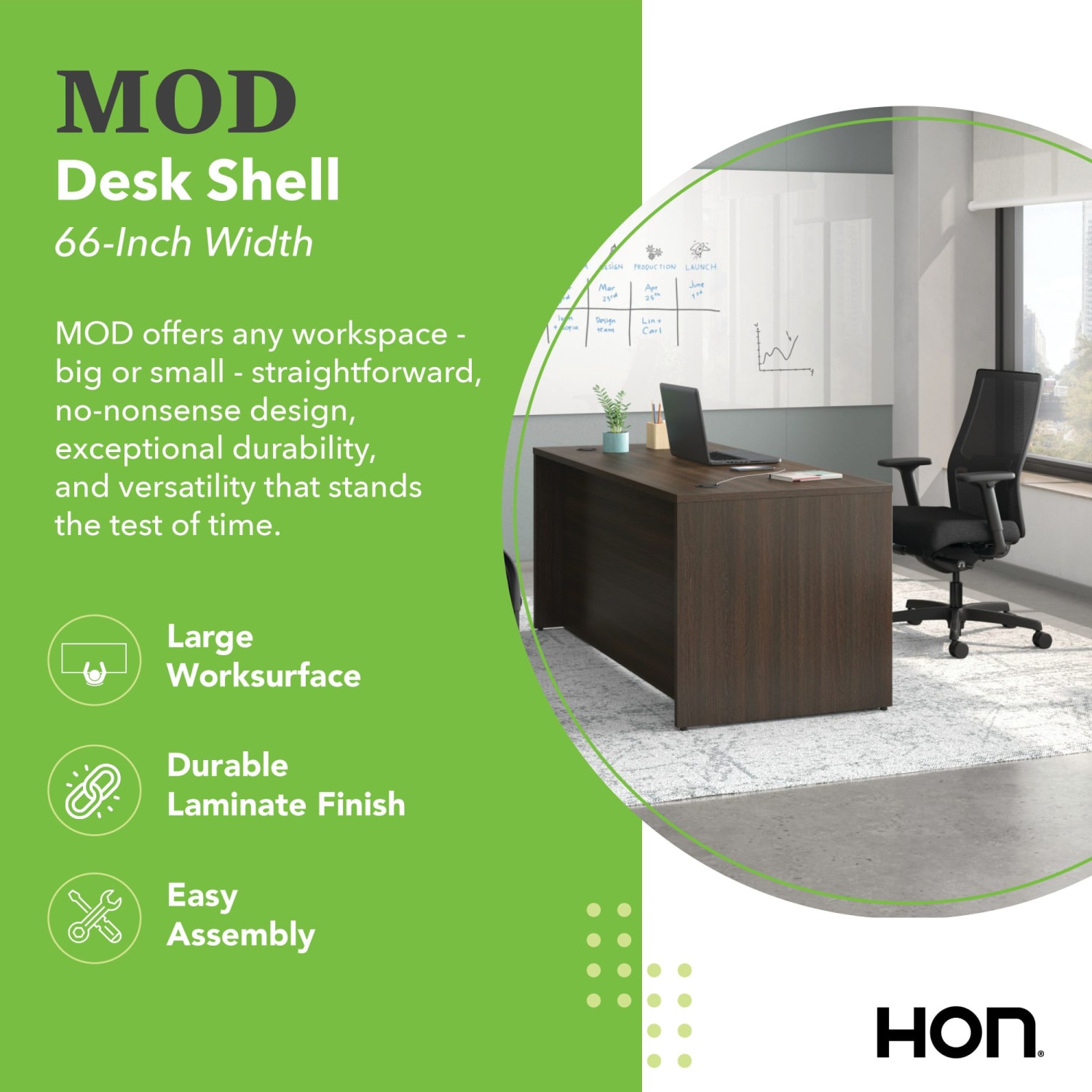 HON Mod 66inW L-Station Computer Desk With Double-Pedestal, Java Oak - Image 4