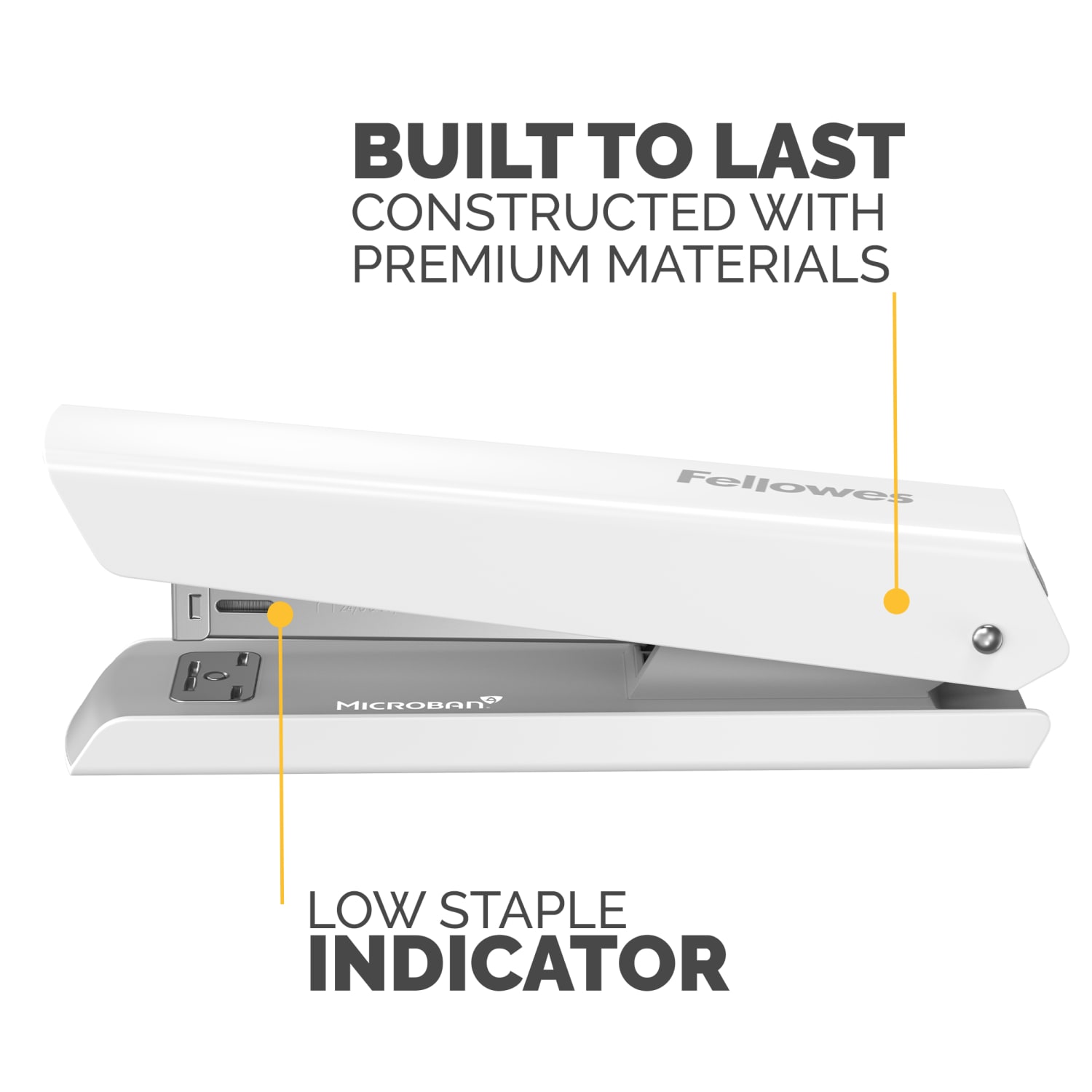 Fellowes LX820 Classic Full-Size Desktop Stapler, with Anti-microbial Technology, 20-Sheet Capacity, White - Image 5