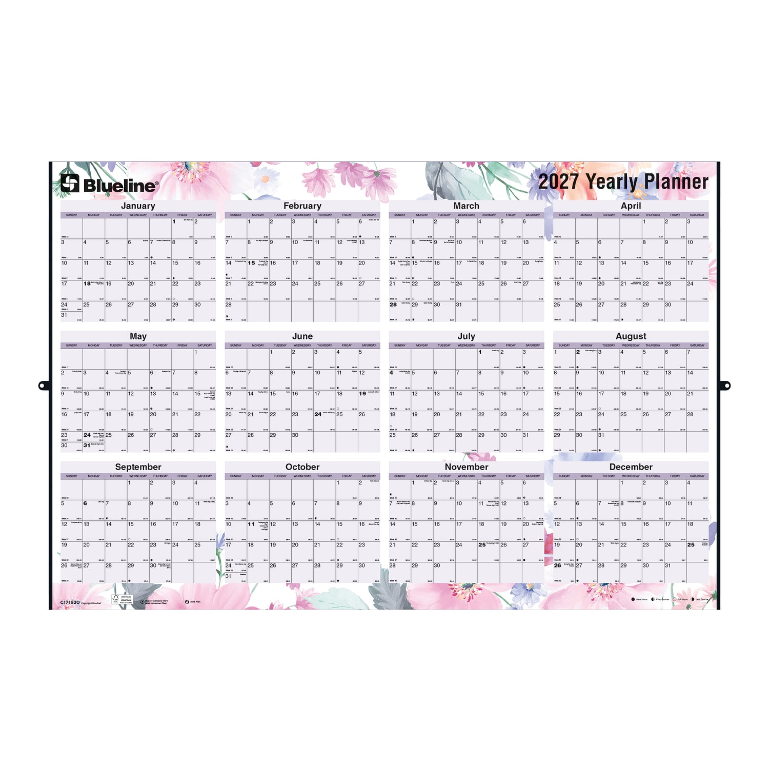 2027 Blueline Colorful Laminated, Reversible And Erasable Yearly Wall Planner, 24in x 36in, 100% Recycled, Passion, January To December, Total Qty 1 - Image 3
