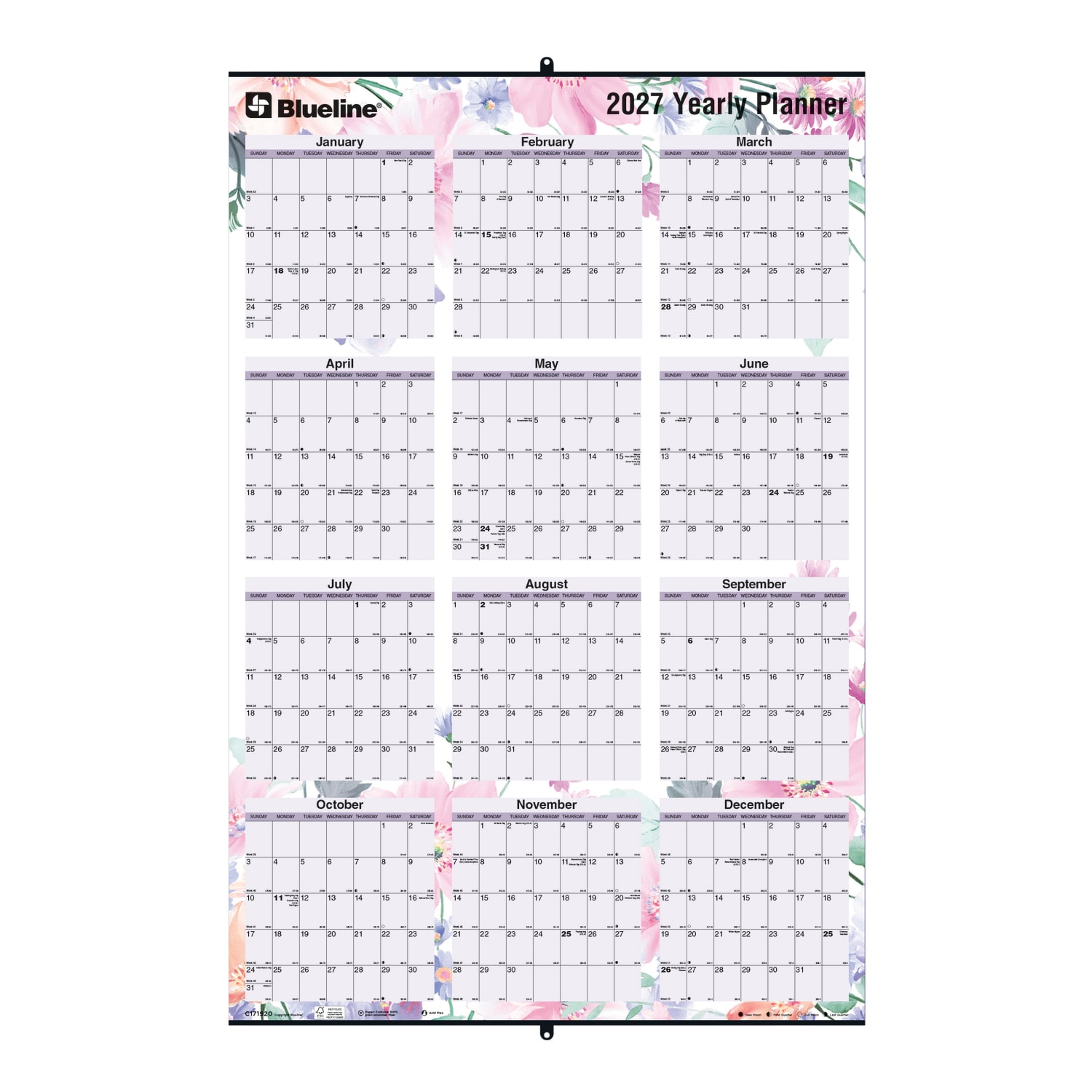 2027 Blueline Colorful Laminated, Reversible And Erasable Yearly Wall Planner, 24in x 36in, 100% Recycled, Passion, January To December, Total Qty 1 - Image 4