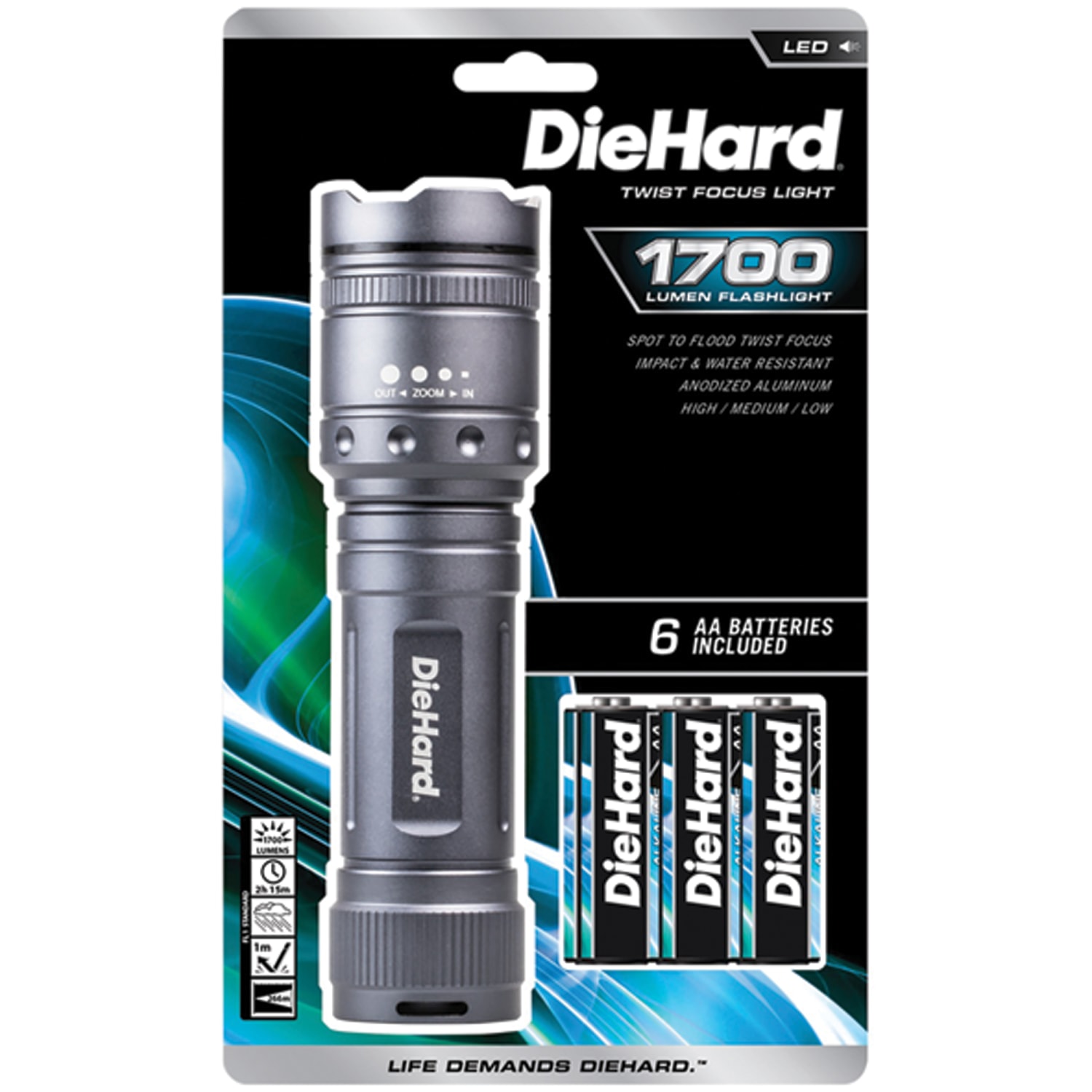 DieHard 1,700-Lumen 1-LED Battery-Powered Twist Focus Flashlight, 1-13/16in x 1-13/16in, Black - Image 5