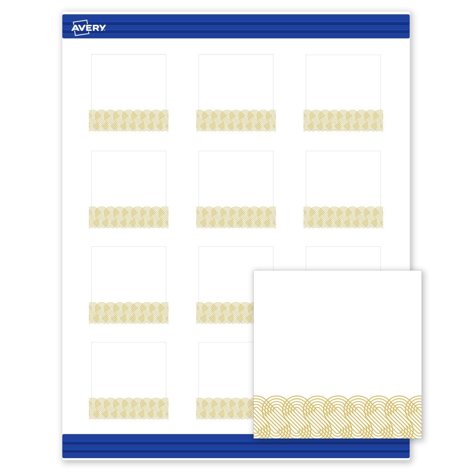Avery Printable Cards With Sure Feed Technology, 2in x 2in, Matte White With Preprinted Gold Lace Trim Pattern, Pack Of 120 - Image 3
