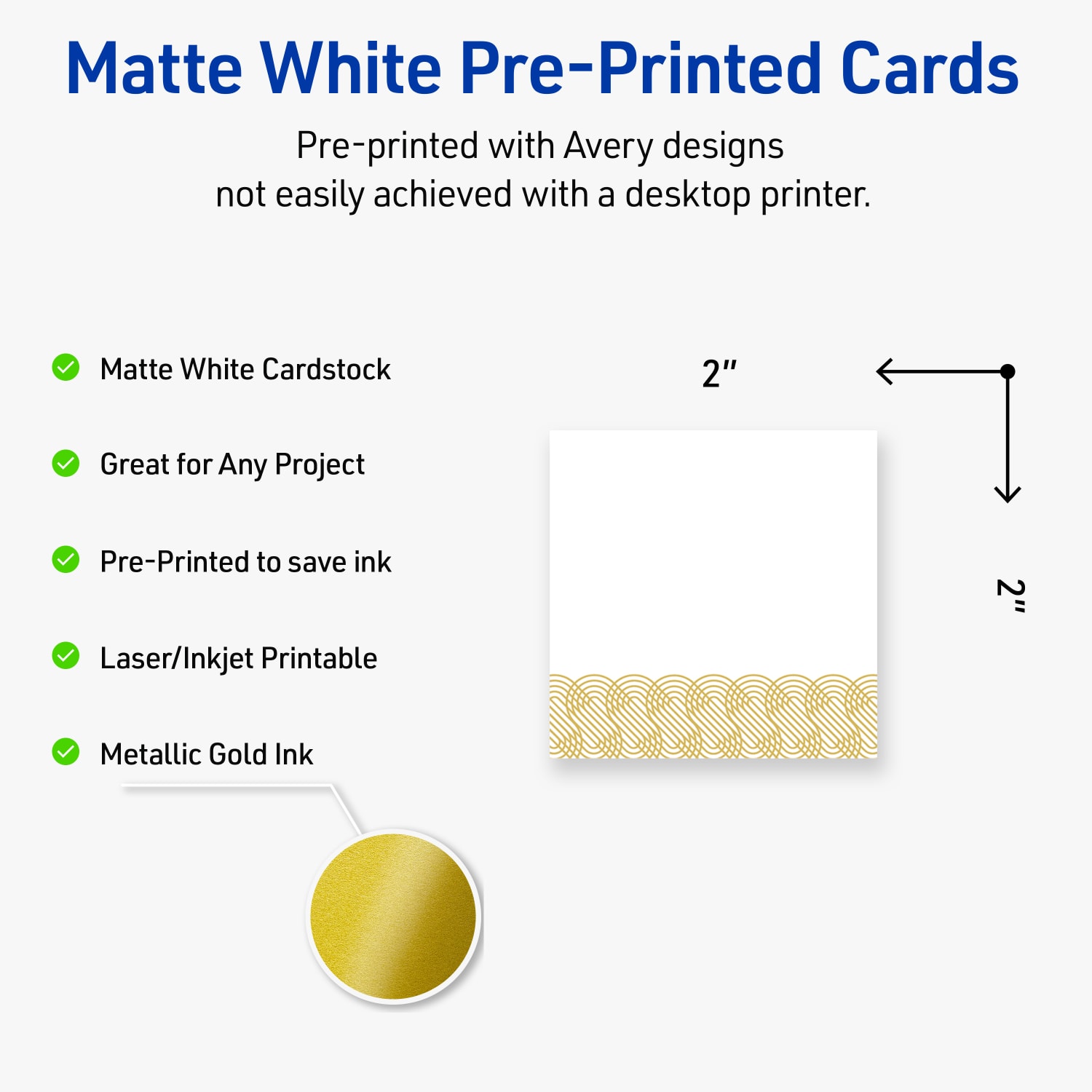 Avery Printable Cards With Sure Feed Technology, 2in x 2in, Matte White With Preprinted Gold Lace Trim Pattern, Pack Of 120 - Image 4
