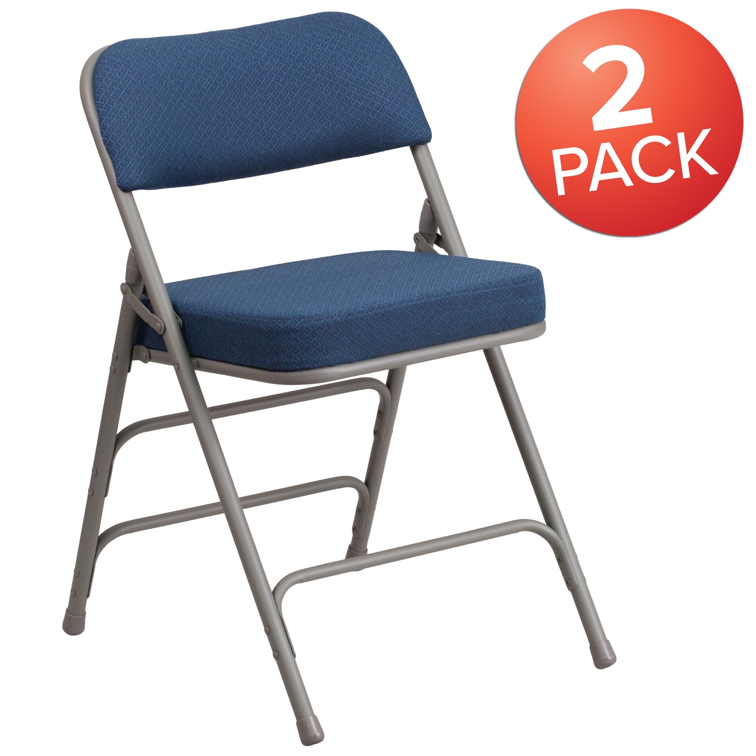 Flash Furniture HERCULES Series Premium Curved Triple Braced & Hinged Fabric Upholstered Metal Folding Chairs, Navy, Set Of 2 Chairs - Image 3