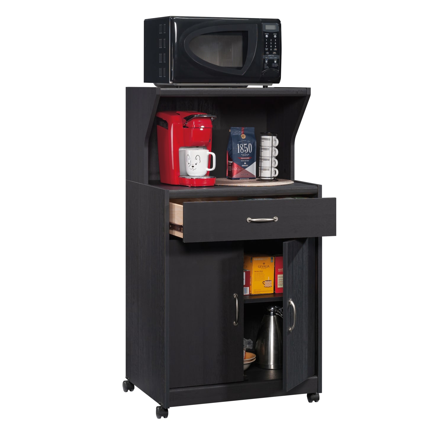 Sauder 25inW Storage, Microwave And Kitchen Cart, Raven Oak - Image 3