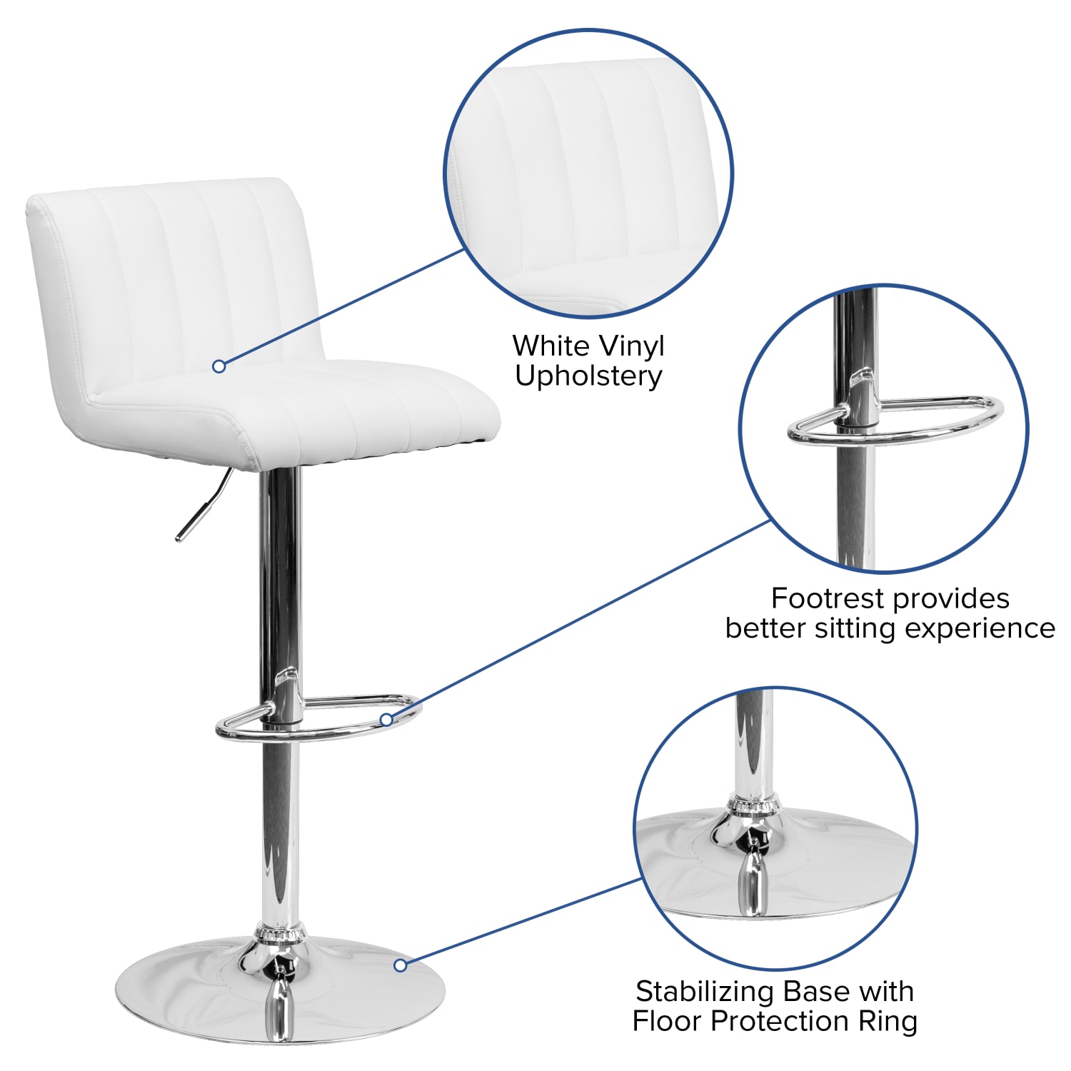 Flash Furniture Contemporary Vinyl Adjustable Height Bar Stool With Back, White - Image 6