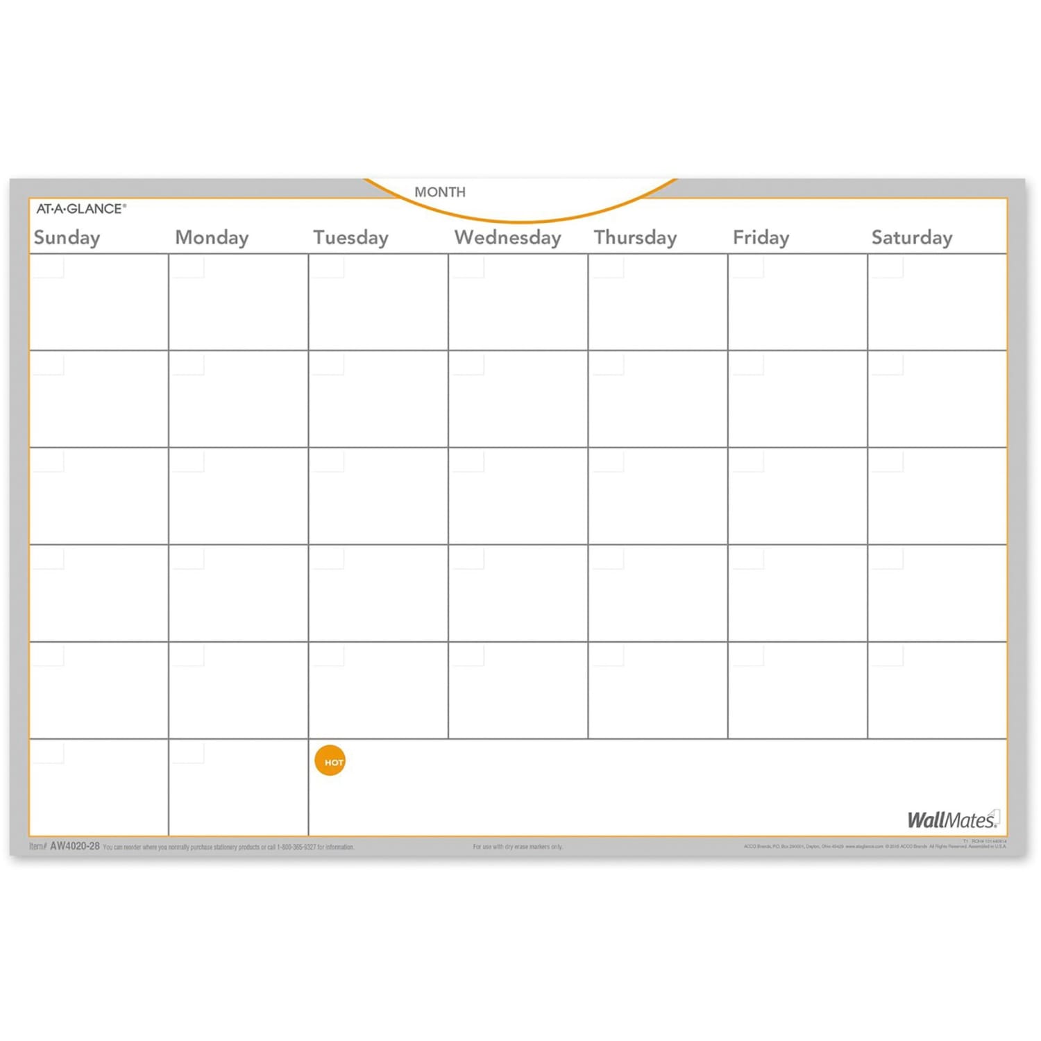 AT-A-GLANCE WallMates Non-Magnetic Dry-Erase Whiteboard Calendar Surface, 12in x 18in, Monthly Undated - Image 3