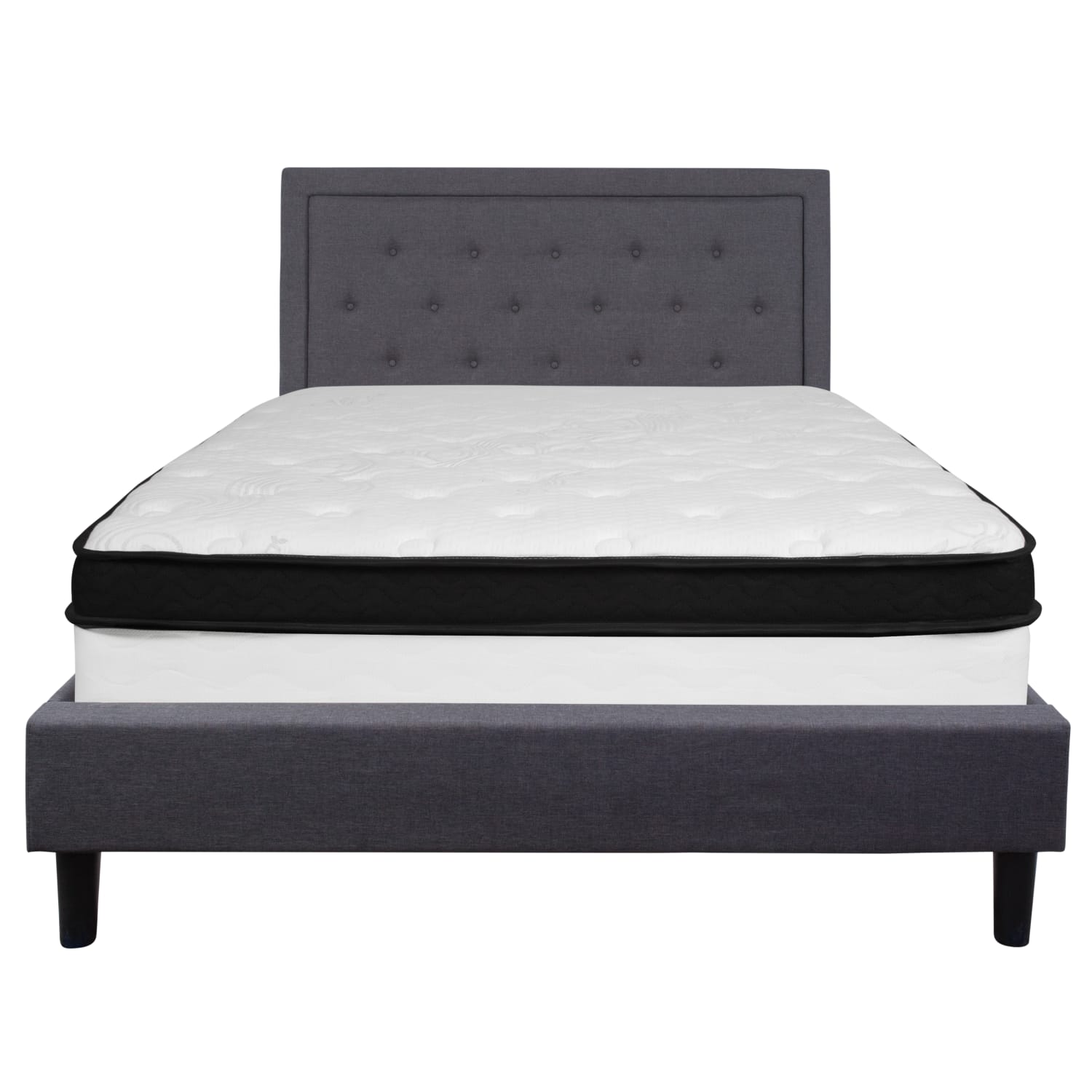 Flash Furniture Roxbury Panel Tufted Upholstered Platform Bed and Pocket Spring Mattress, Queen, 50-3/4inH x 65-3/4inW x 85-3/4inL, Dark Gray - Image 6