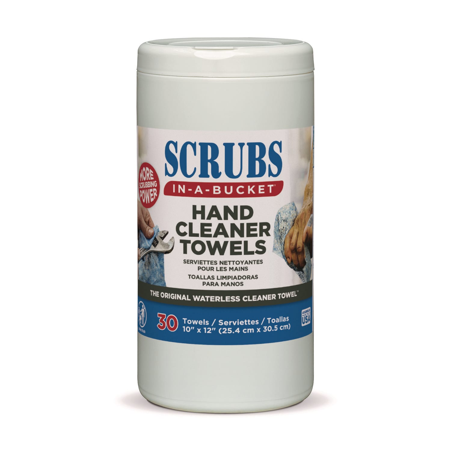 SCRUBS Hand Cleaner Towels, 1-Ply, 10 x 12, Citrus, Blue/White, 30/Canister, 6/Carton - Image 3