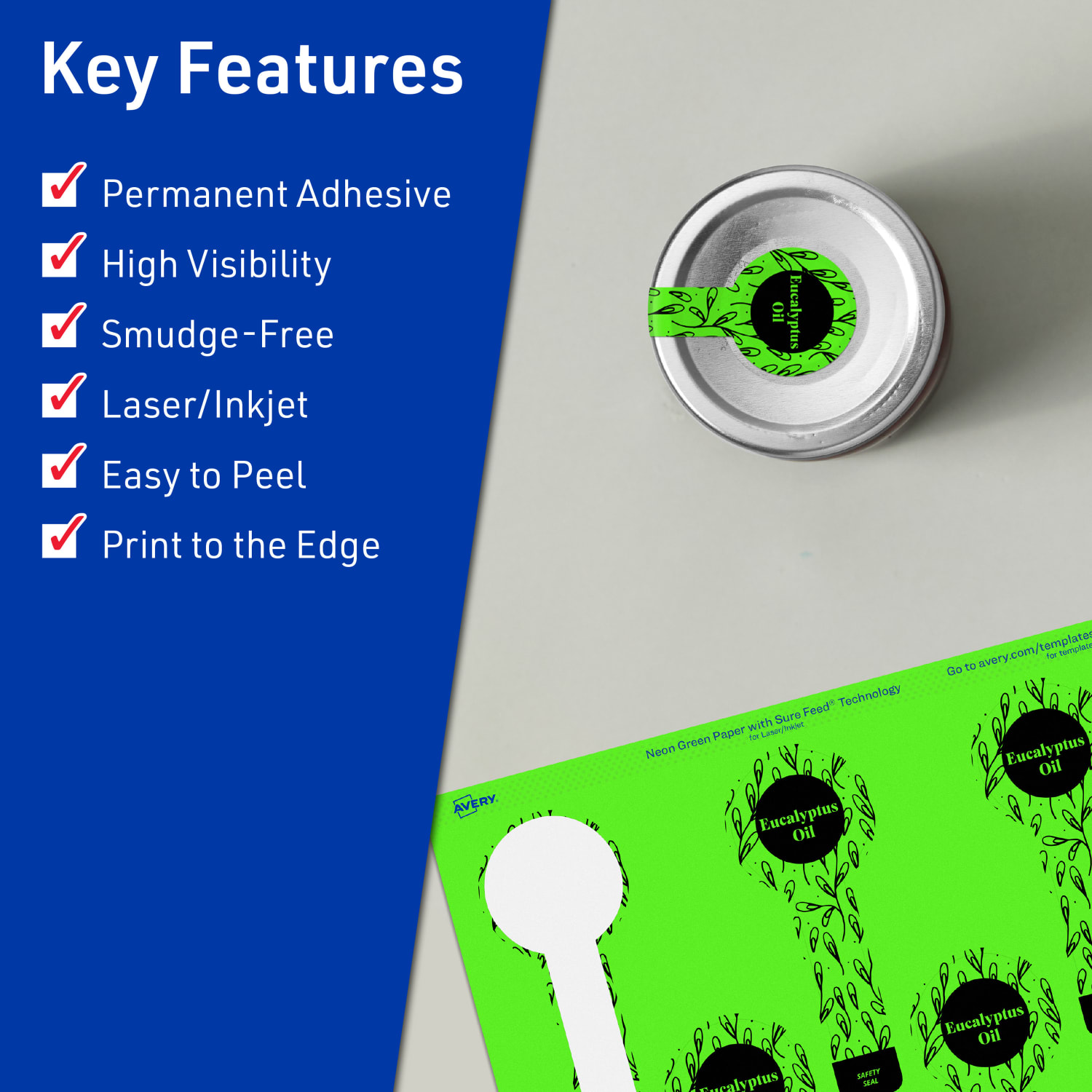 Avery Print-To-The-Edge Labels With Sure Feed Technology, 94116-NGP20, Lollipop, 1-1/2in x 4in, Matte Neon Green, Pack of 160 - Image 3
