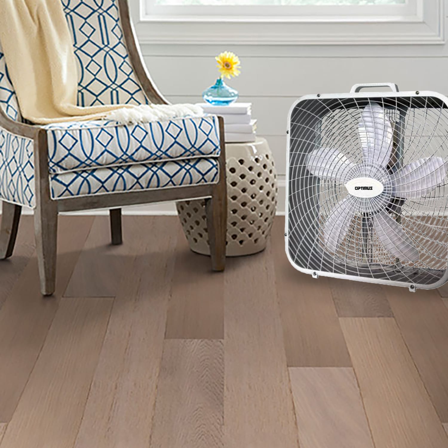 Optimus Box Fan, 21in x 20in, White - Image 3