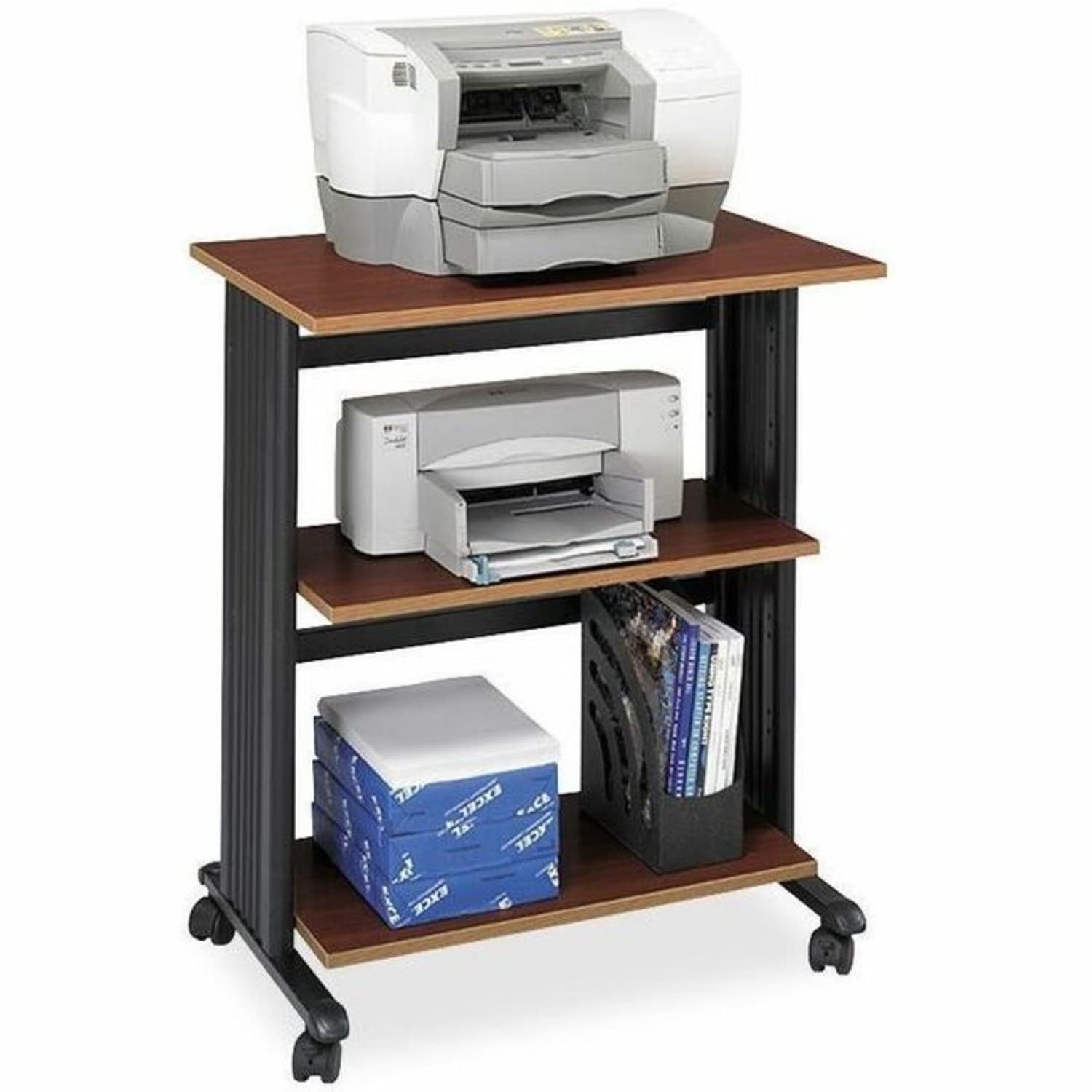 Safco Muv Three Level Adjustable Printer Stand, 35inH x 29 1/2inW x 20inD, Cherry/Black - Image 3