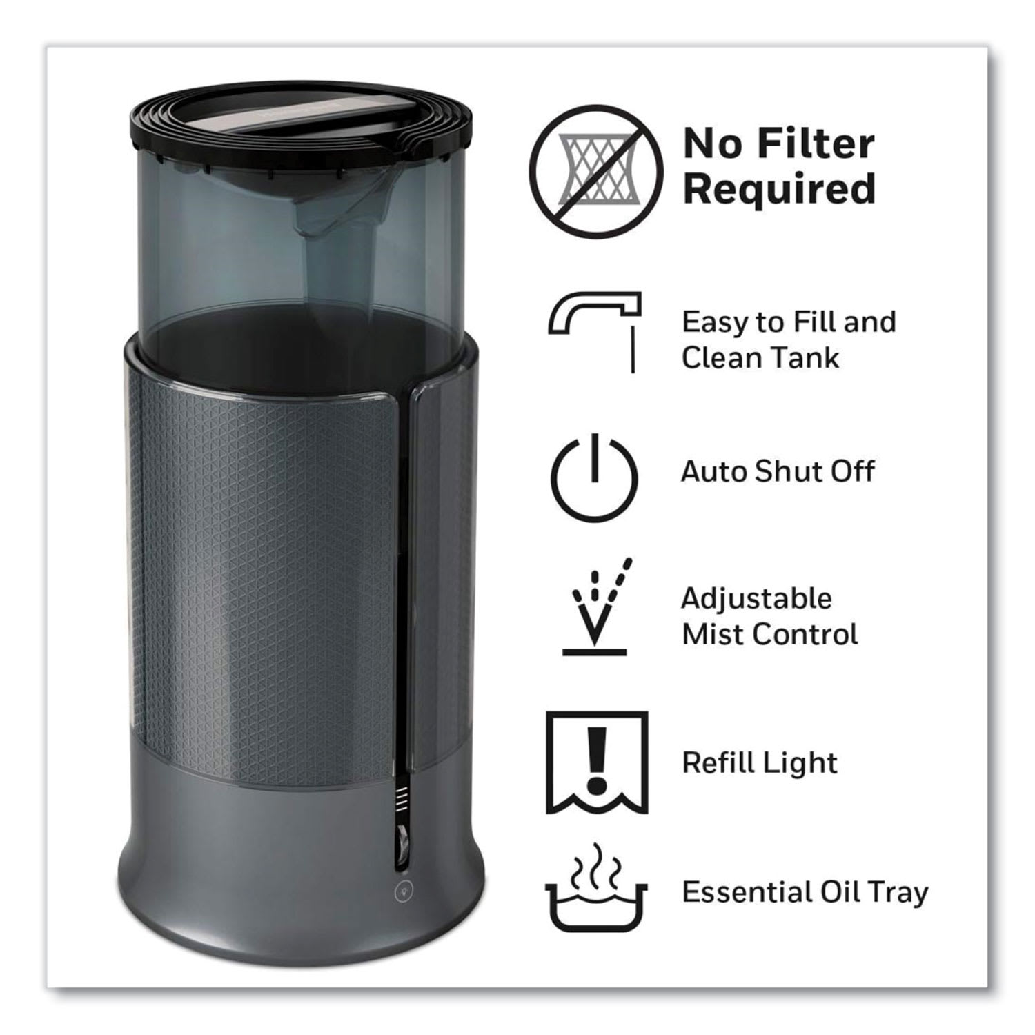 Honeywell Filter Free Ultrasonic Cool Mist Humidifier, 1.25 gal, 8.8 x 8.8 x 13.2, Black - Image 3