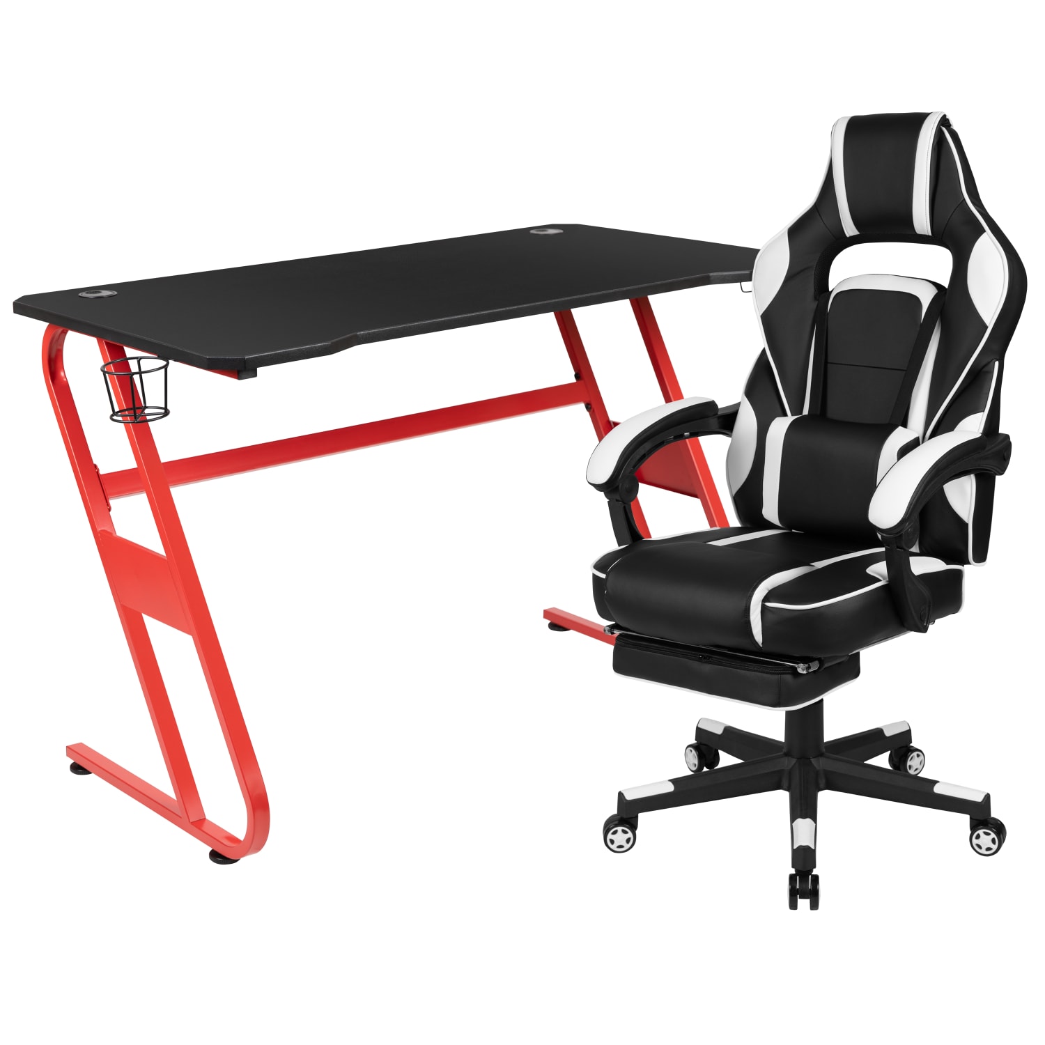 Flash Furniture Gaming Desk And Chair Set With Cup Holder, Headphone Hook, Footrest & Reclining Back/Arms, White - Image 3