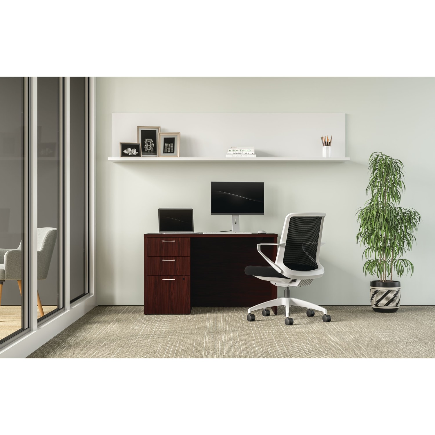 HON Mod 48inW Computer Desk, Traditional Mahogany - Image 3