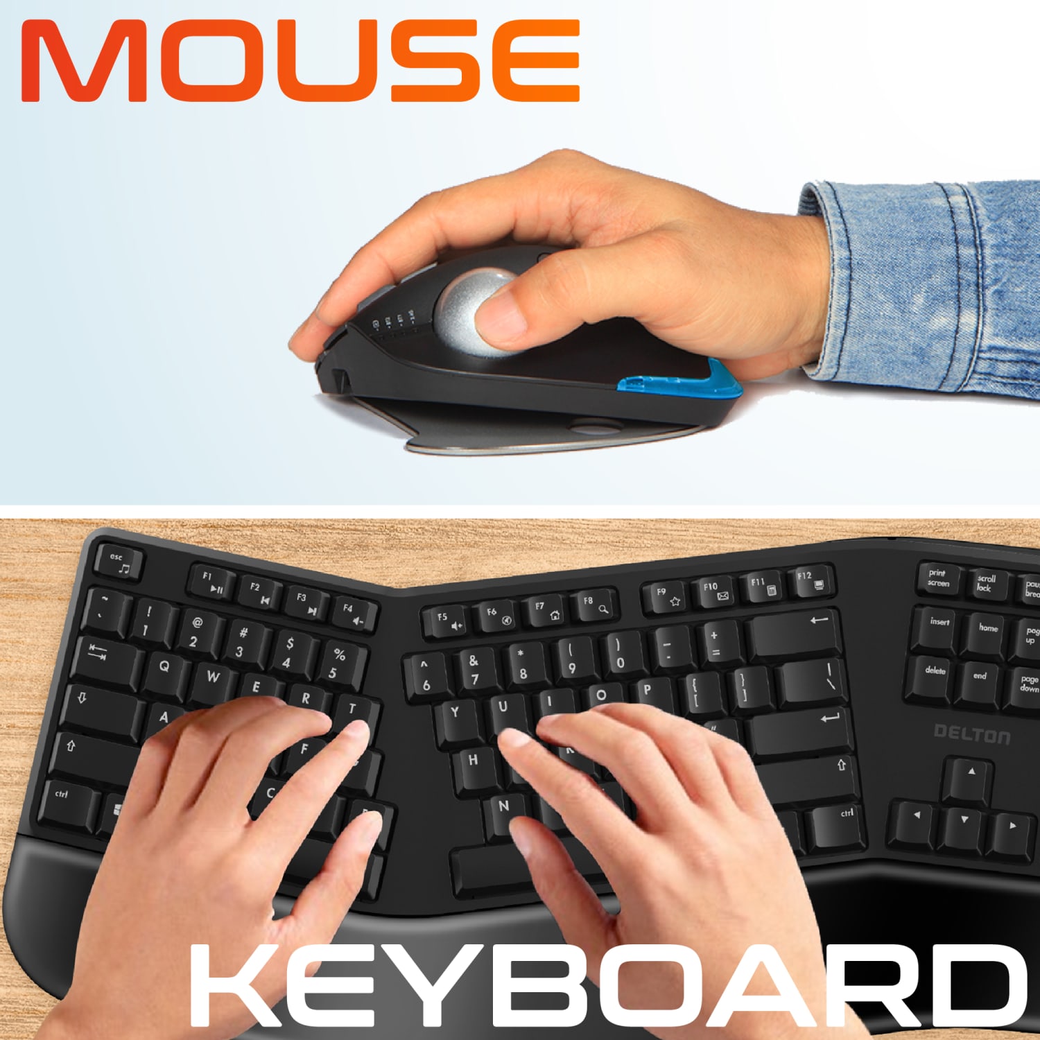 Delton KB200 Ergonomic Wireless Keyboard and Trackball Mouse Combo, 2.4GHz/USB Dongle, Black, Total Qty 1 - Image 6