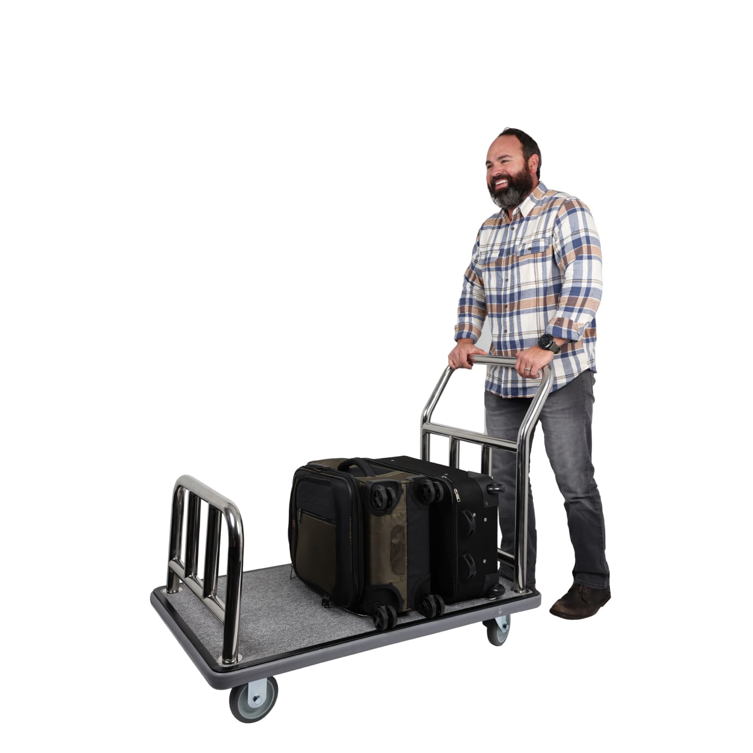 Hospitality 1 Source Utility Bellmans Cart, 37inH x 43inW x 25inD, Gray Carpet/Silver - Image 3