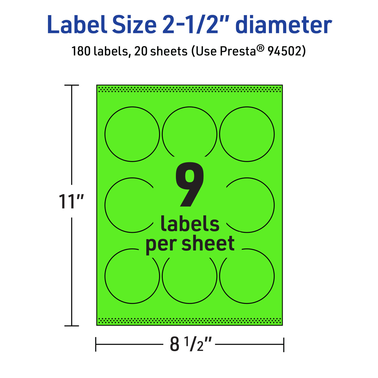 Avery Print-To-The-Edge Labels With Sure Feed Technology, 94502-NGP20, Round, 2-1/2in, Matte Neon Green, Pack of 180 - Image 6
