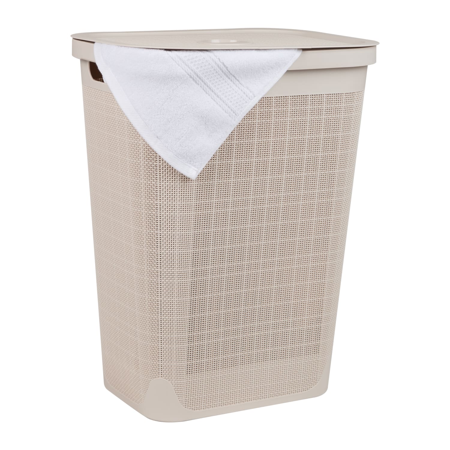 Mind Reader Linen Design Laundry Hamper with Lid, 60L, 23-1/2inH x 14-1/4inW x 18-1/4inL, Ivory
