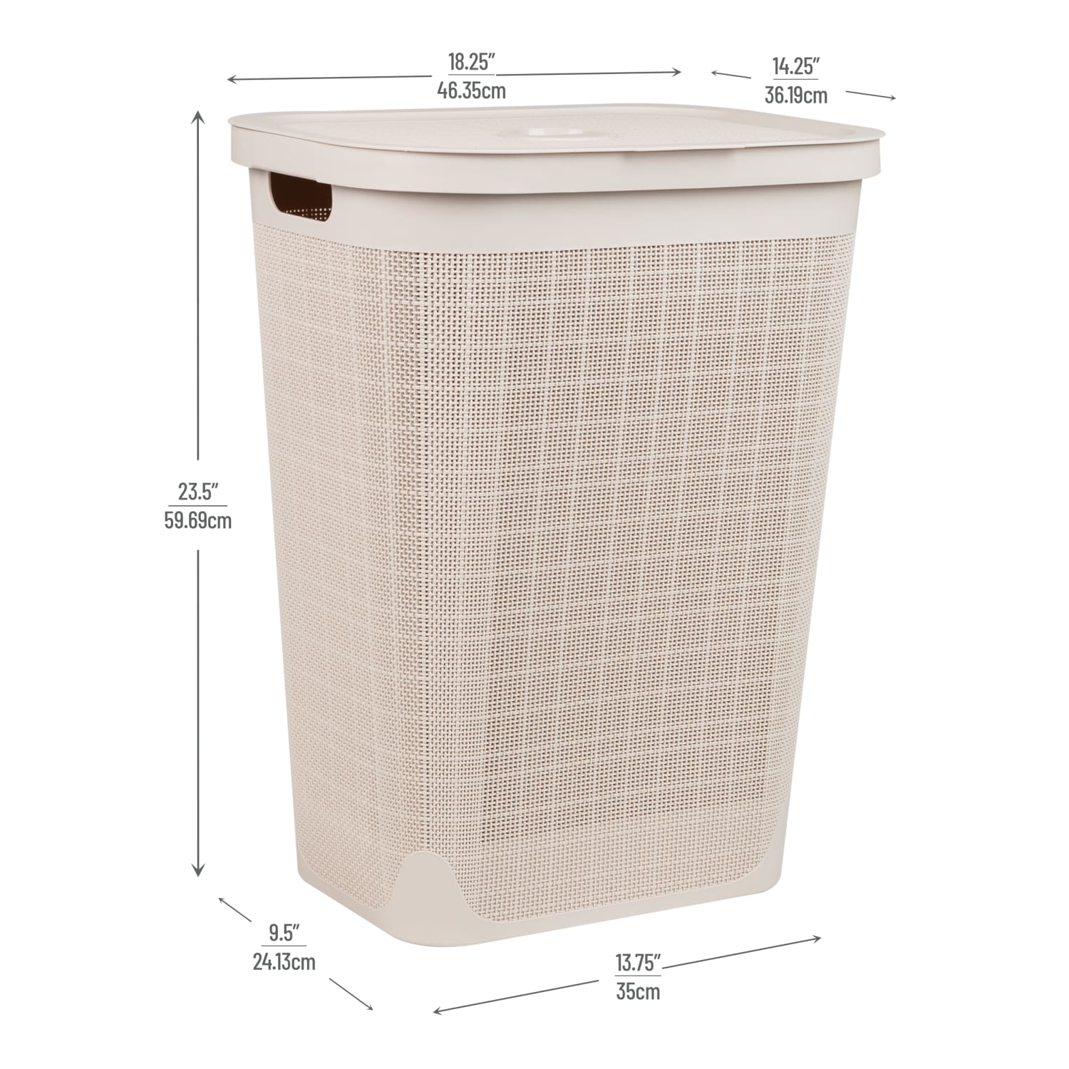 Mind Reader Linen Design Laundry Hamper with Lid, 60L, 23-1/2inH x 14-1/4inW x 18-1/4inL, Ivory - Image 4