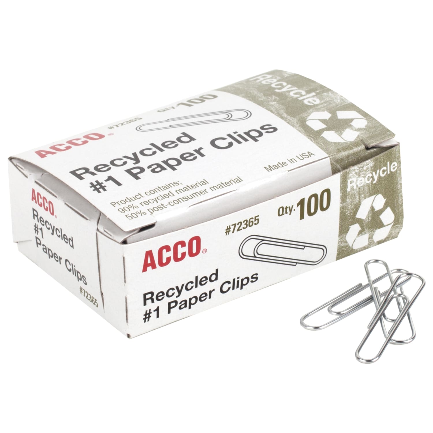 ACCO Paper Clips, Box Of 100, No. 1, 90% Recycled, Silver - Image 3
