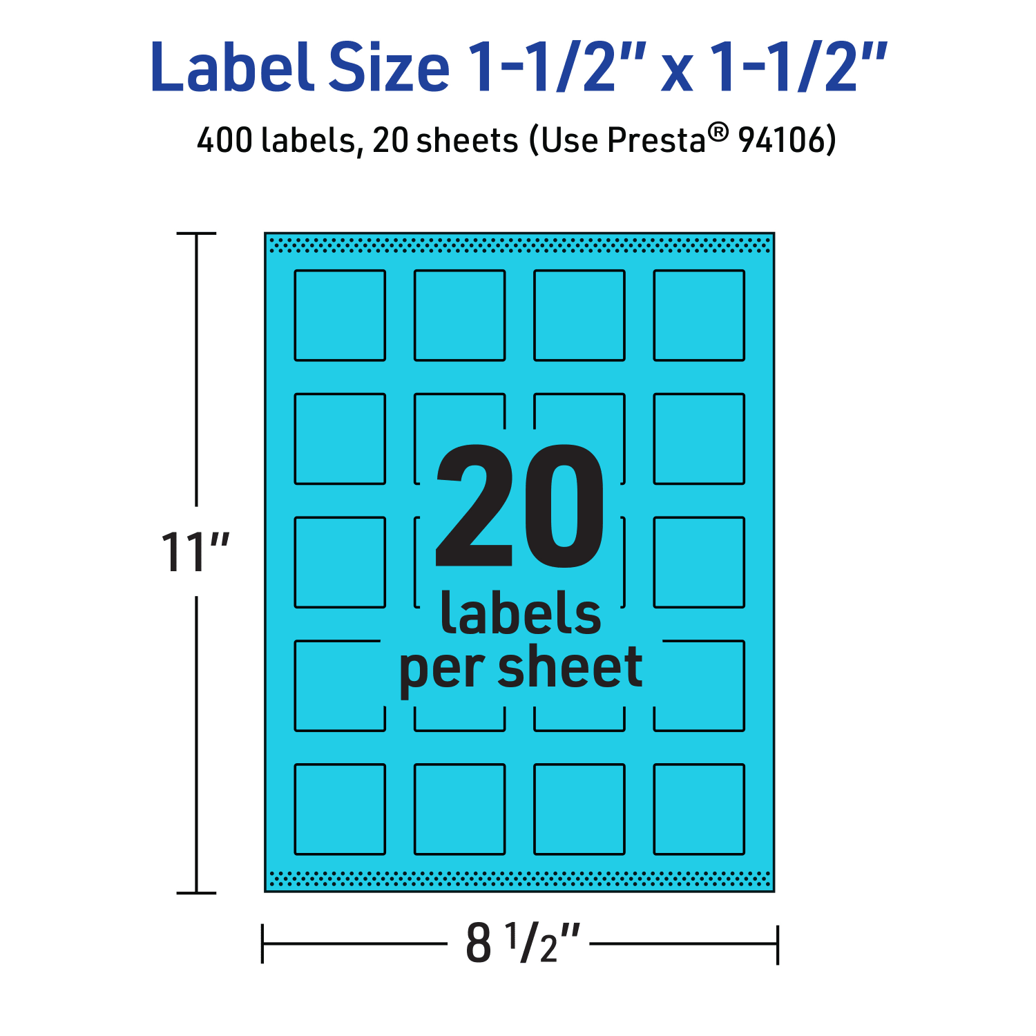 Avery Print-To-The-Edge Labels With Sure Feed Technology And Easy Peel, 94106-BBP20, Square, 1-1/2in x 1-1/2in, Matte Bright Blue, Pack of 400 - Image 6
