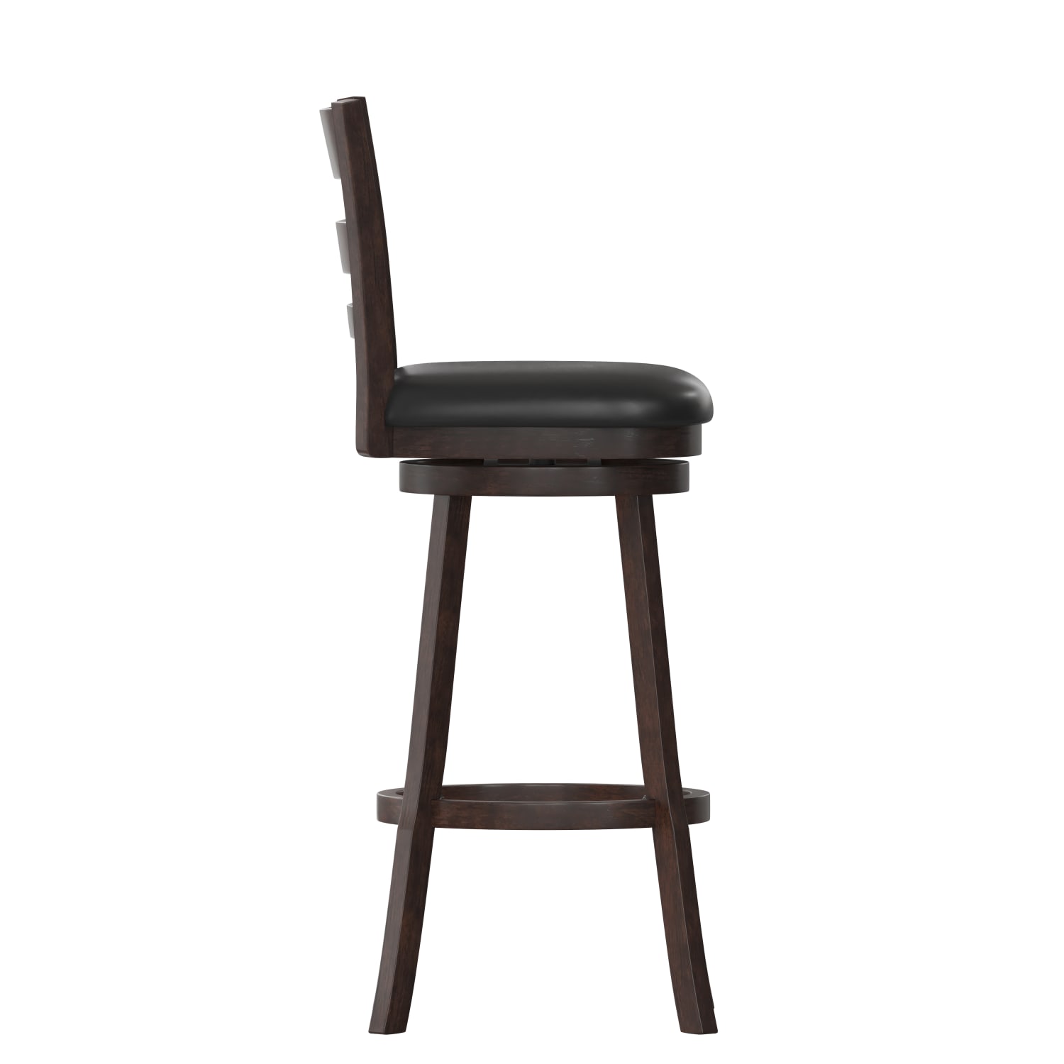 Flash Furniture Zerrick Commercial Grade Wood Classic Ladderback Swivel Bar Height Barstool with Padded Upholstered Seat Black VinylEspresso Frame PopularChairscom
