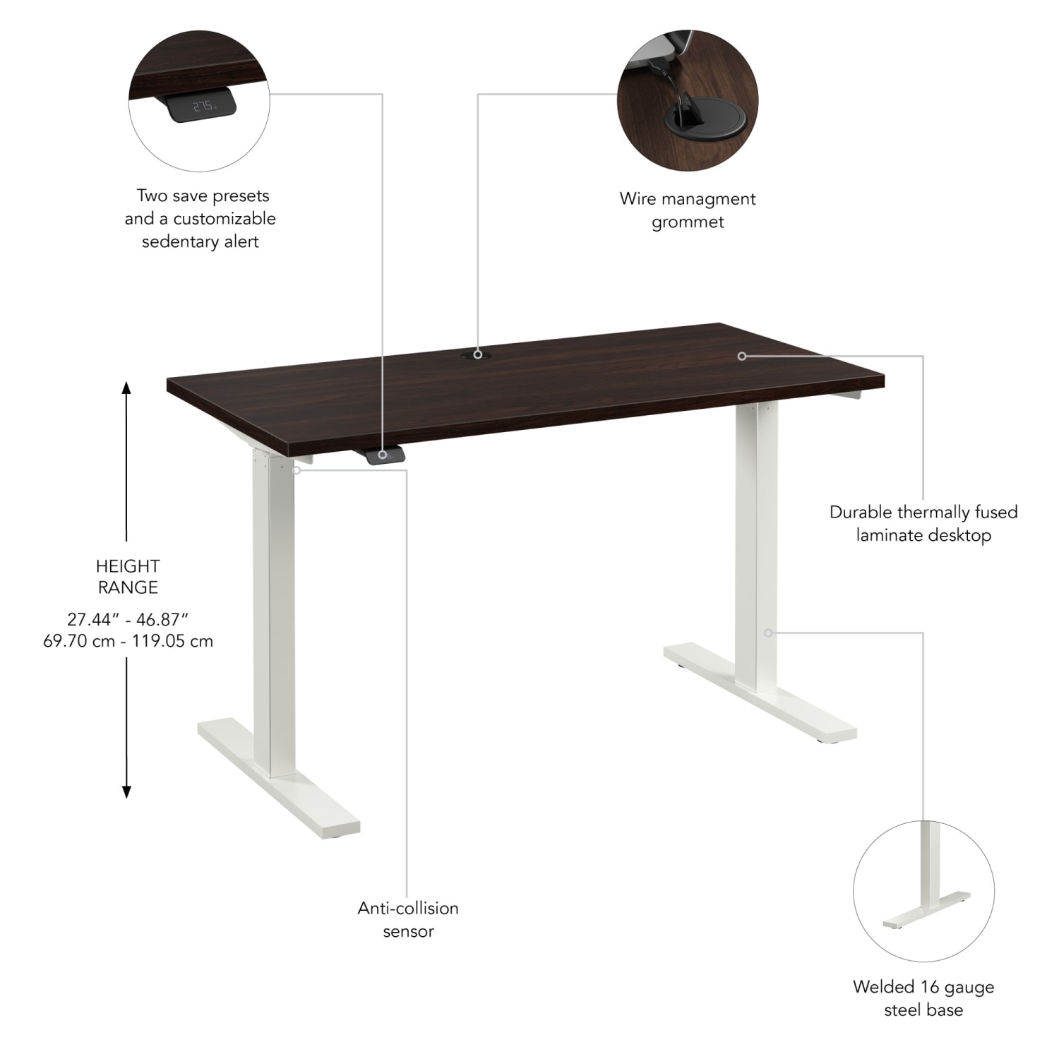 Bush Business Furniture Move 60 Series 48inW x 24inD Electric Height Adjustable Standing Desk, Black Walnut/White Powder Coat, Standard Delivery - Image 4