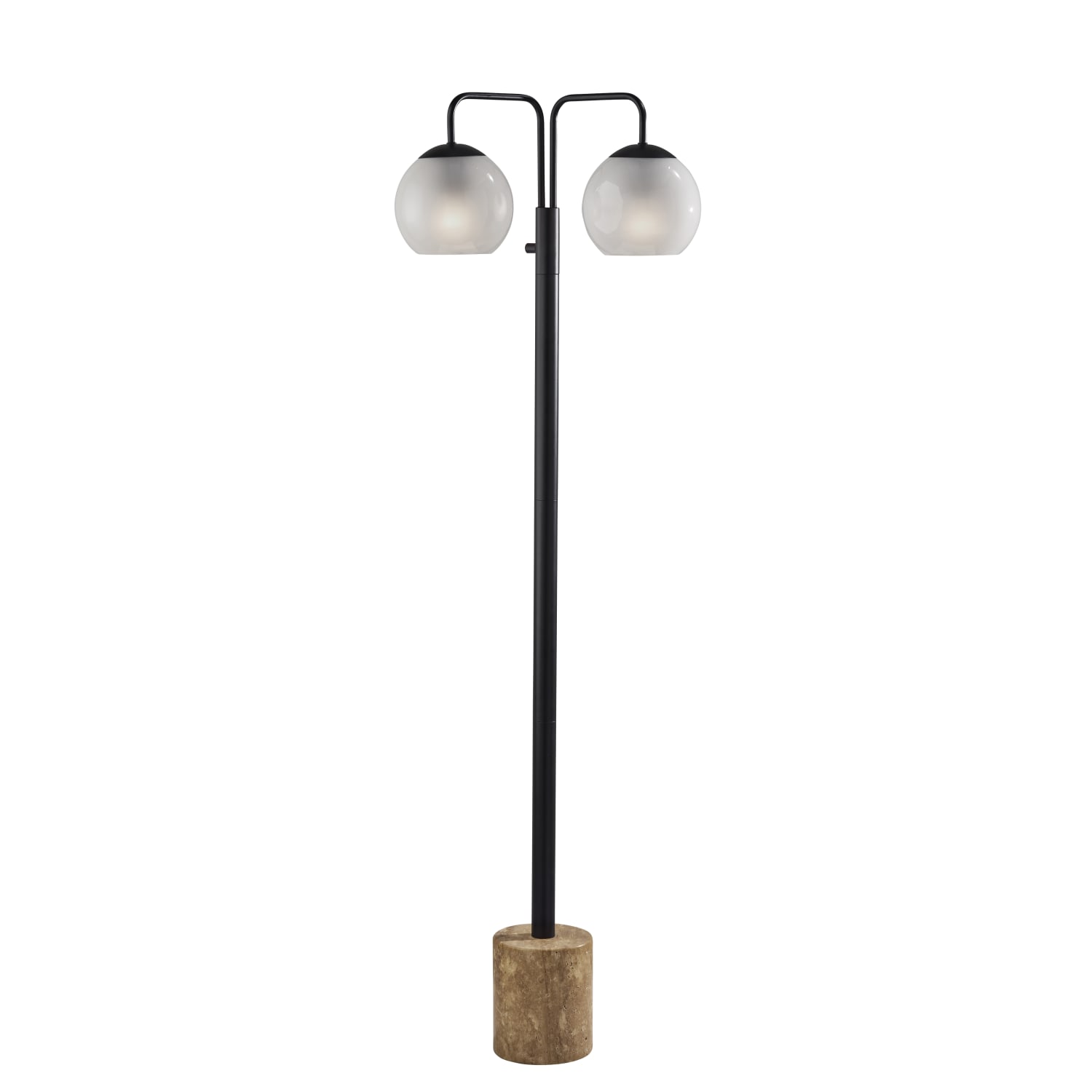 Adesso Stockton 2-Light Floor Lamp, 60-1/4inH, White Glosted Glass Shade/Travertine Base