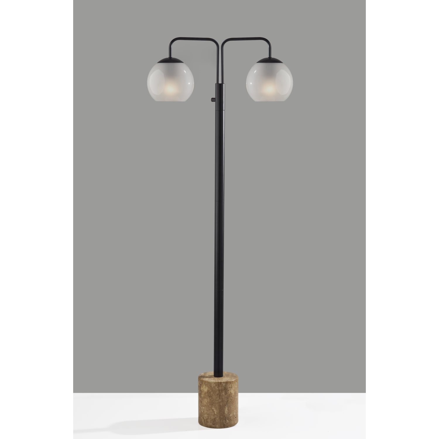 Adesso Stockton 2-Light Floor Lamp, 60-1/4inH, White Glosted Glass Shade/Travertine Base - Image 3