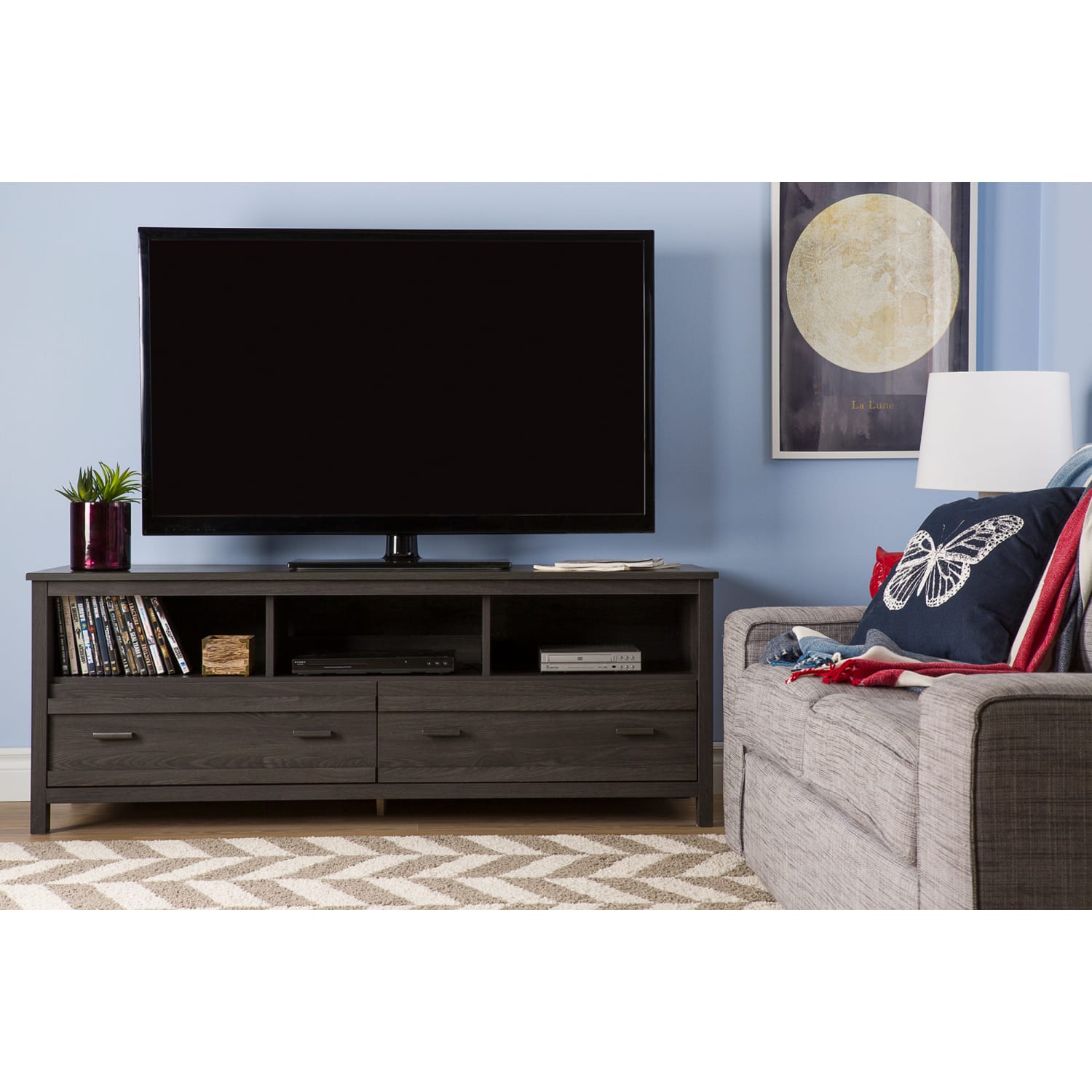 South Shore Exhibit TV Stand For TVs Up To 60ft", Gray Oak - Image 3