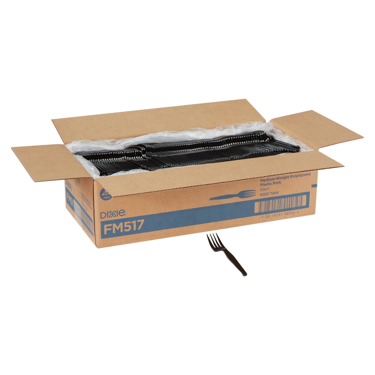 Dixie Medium-Weight Polystyrene Disposable Forks, 6.104inL, Black, 1000 Per Case