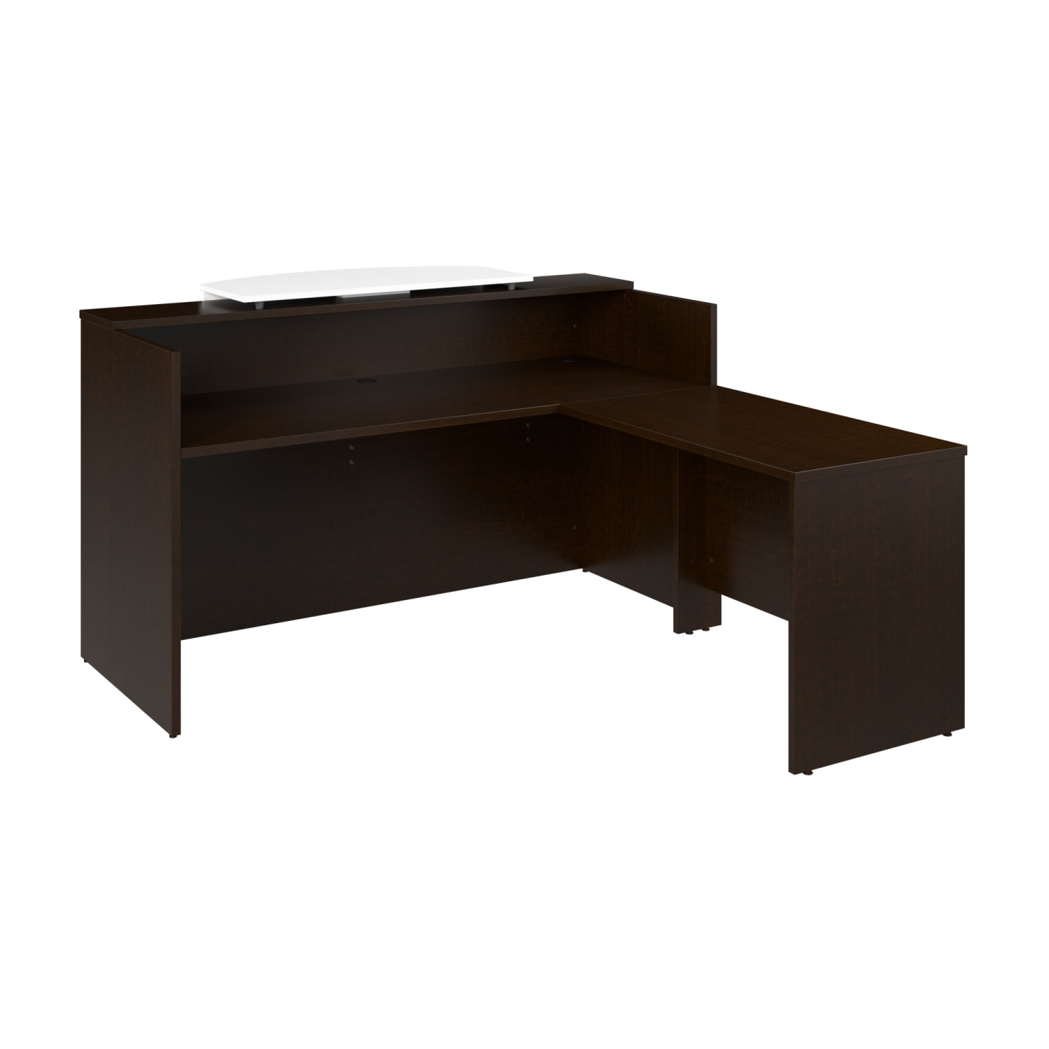 Bush Business Furniture Arrive 72inW L Shaped Reception Desk with Counter, Mocha Cherry, Standard Delivery