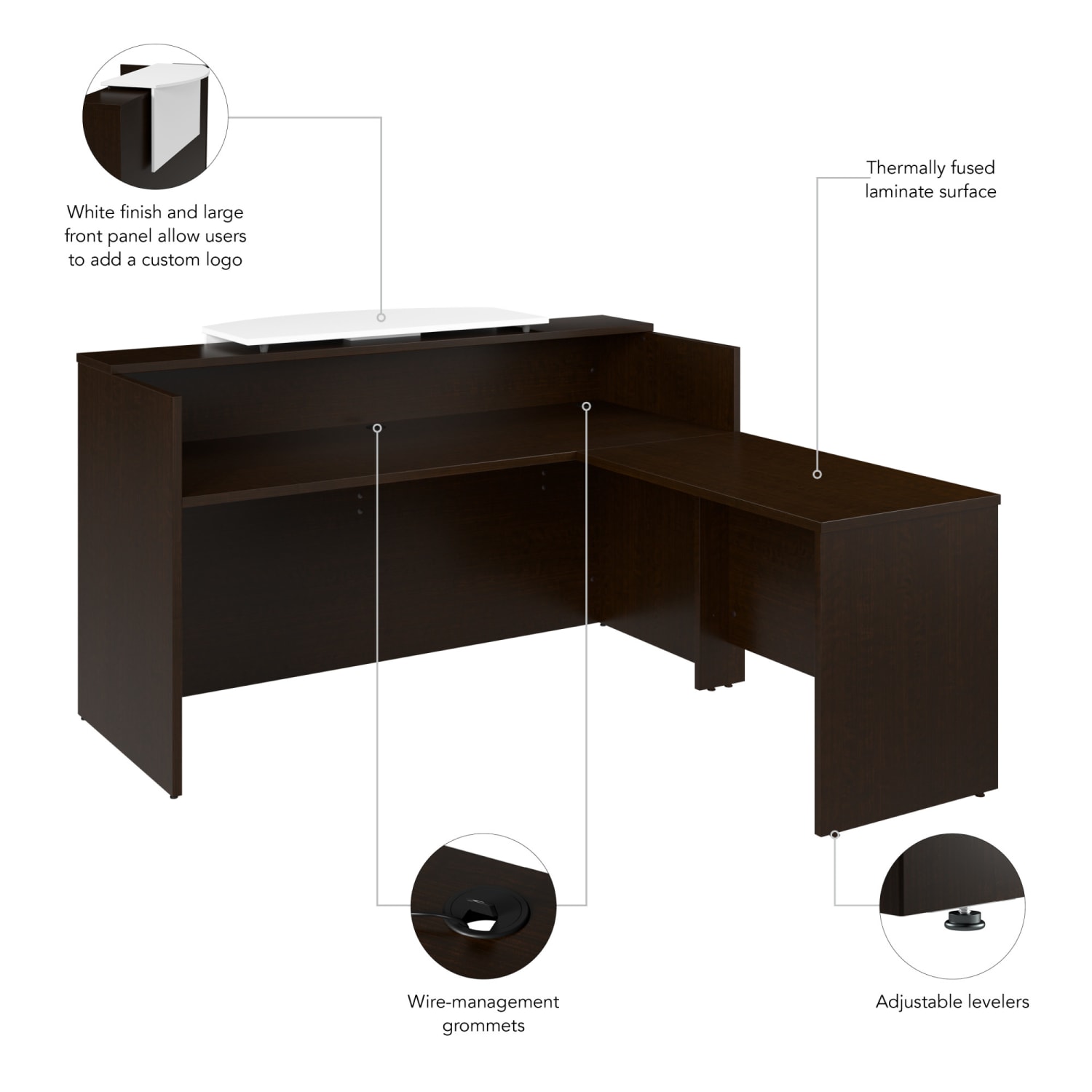 Bush Business Furniture Arrive 72inW L Shaped Reception Desk with Counter, Mocha Cherry, Standard Delivery - Image 6