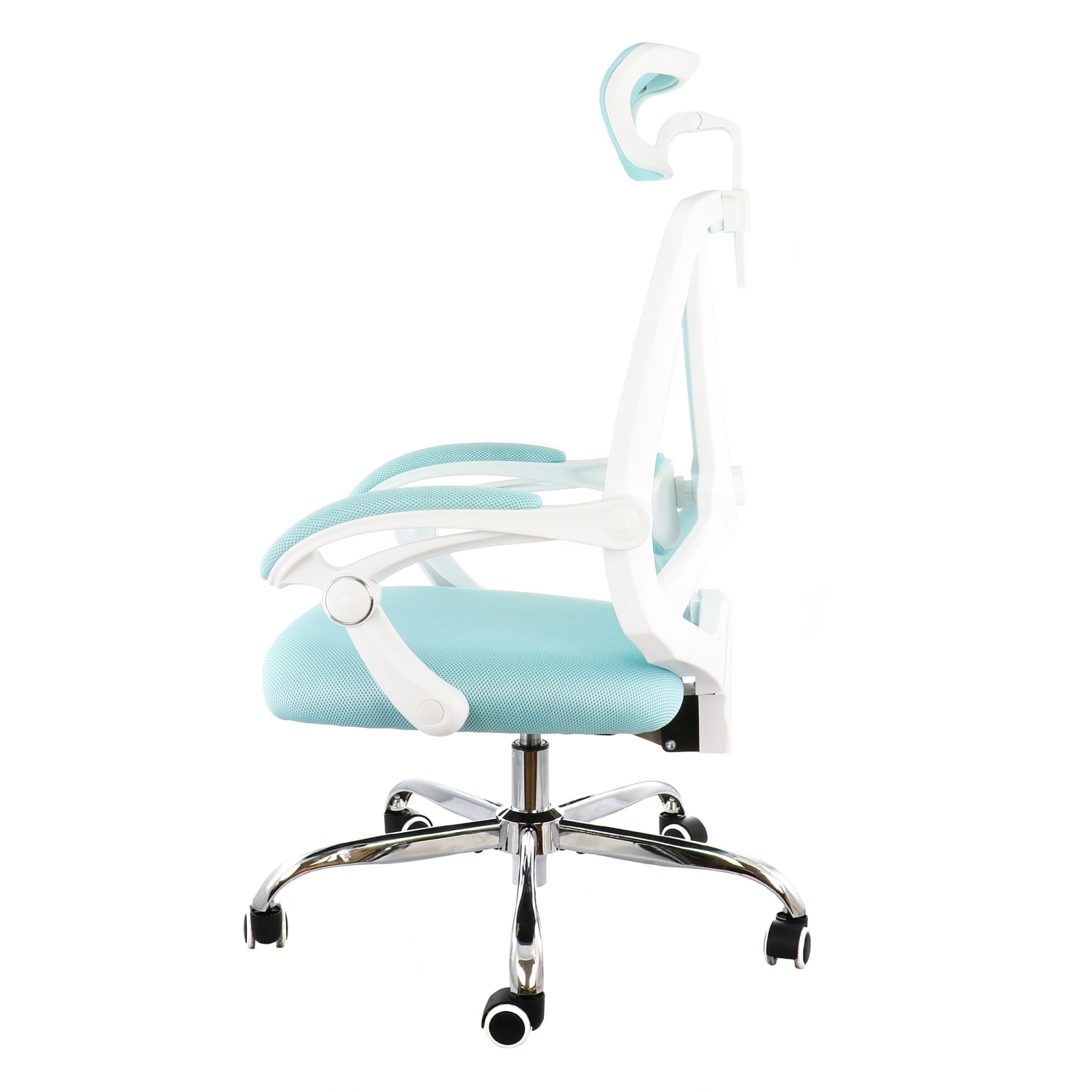 Elama Ergonomic Mesh Full-Back Adjustable Office Task Chair With Headrest, Blue/White - Image 4