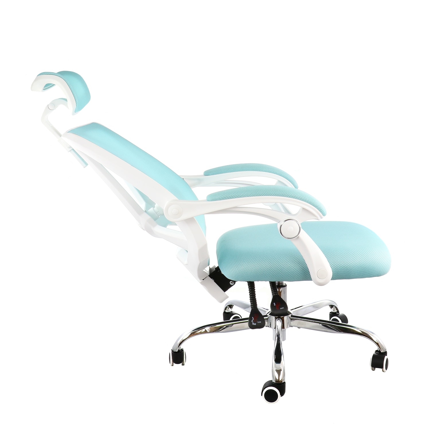 Elama Ergonomic Mesh Full-Back Adjustable Office Task Chair With Headrest, Blue/White - Image 7