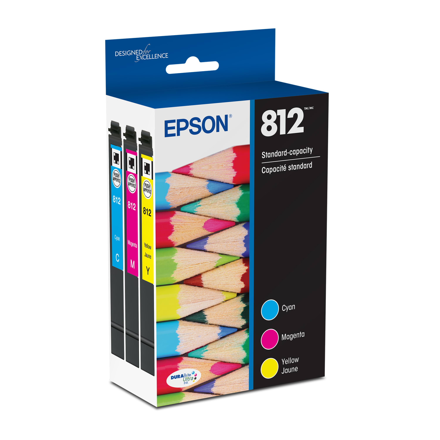 Epson 812 DuraBrite Ultra Cyan, Magenta, Yellow Ink Cartridges, Pack Of 3, T812520-S
