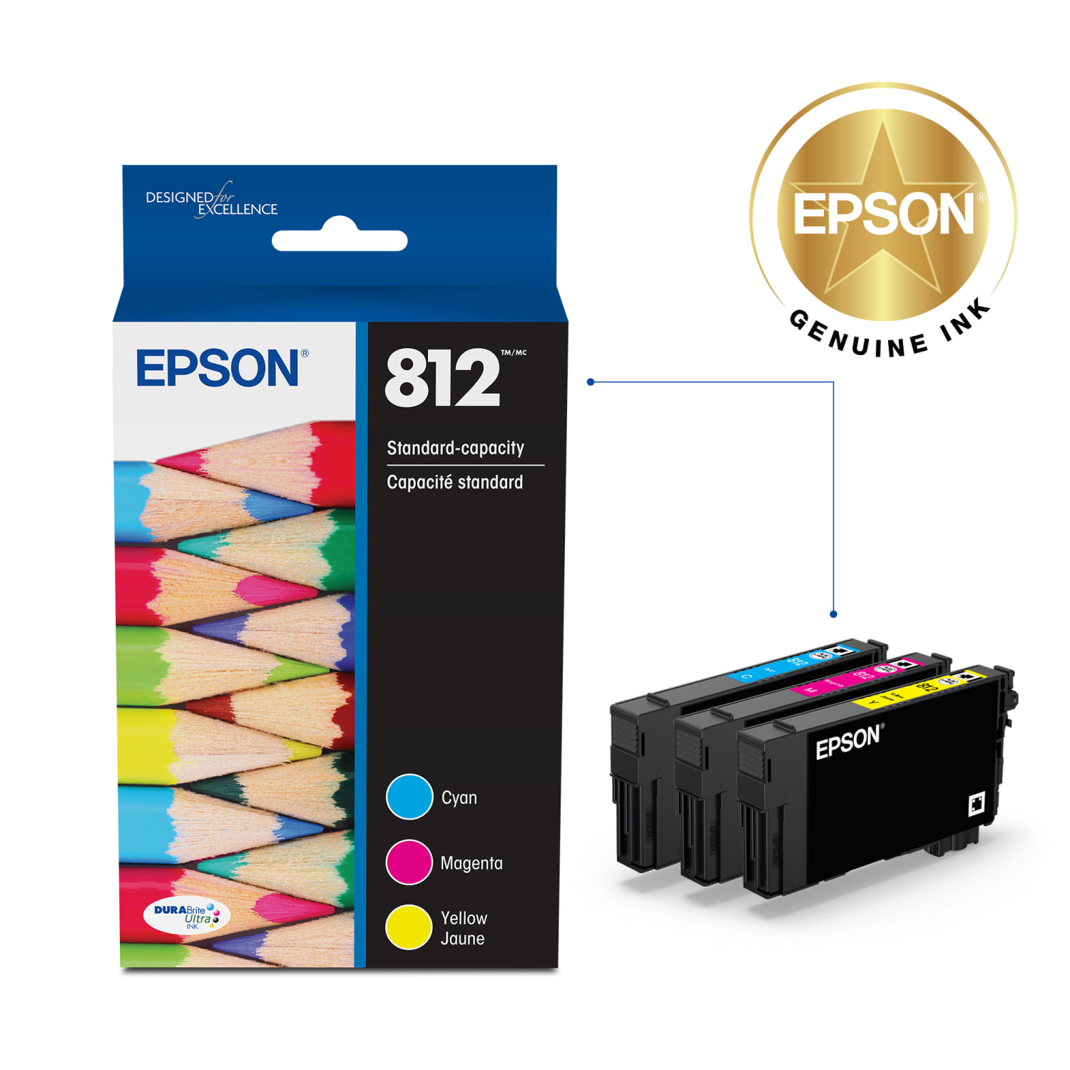 Epson 812 DuraBrite Ultra Cyan, Magenta, Yellow Ink Cartridges, Pack Of 3, T812520-S - Image 3
