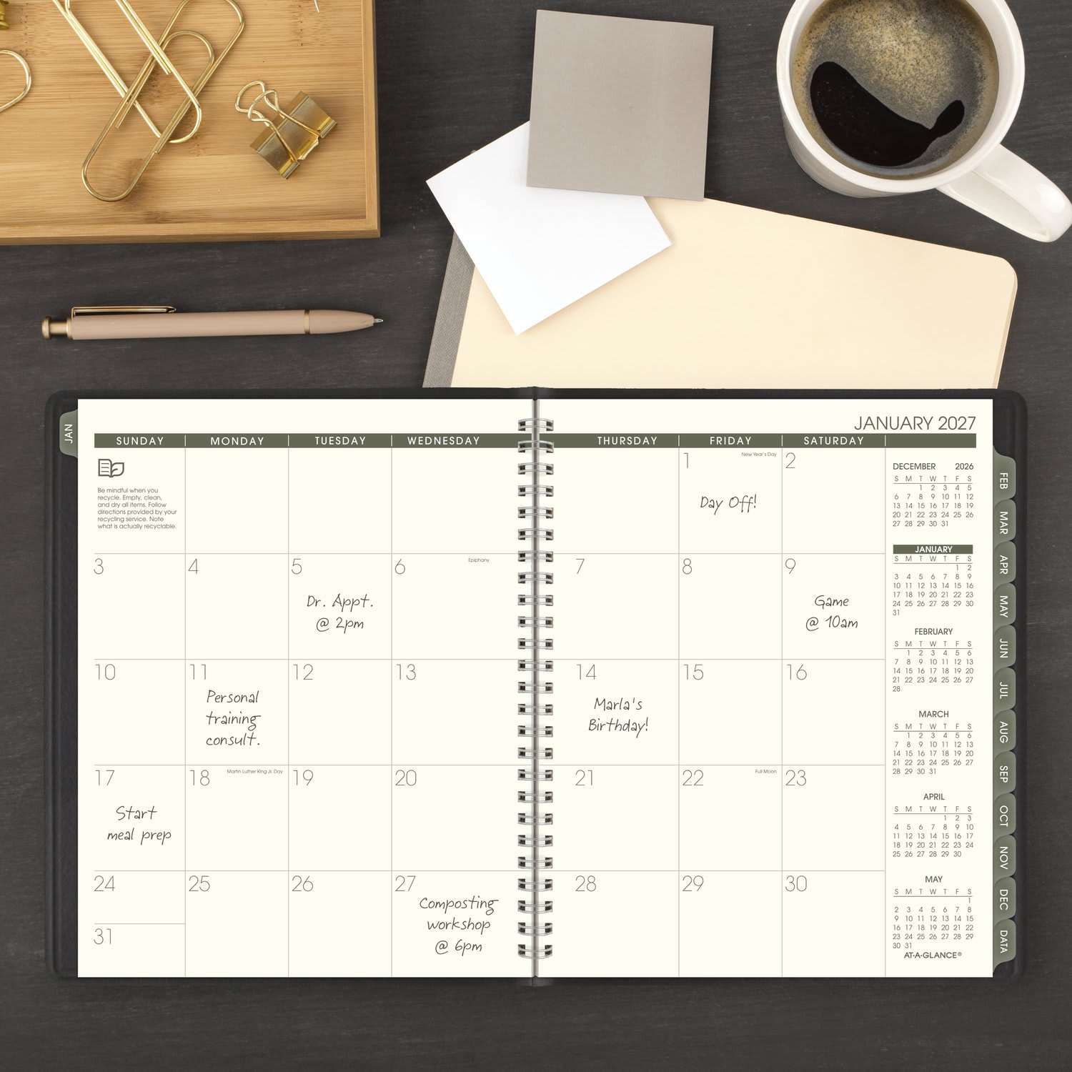 AT-A-GLANCE 2027 Recycled Monthly Planner, Black, Medium, 7in x 8 3/4in - Image 3