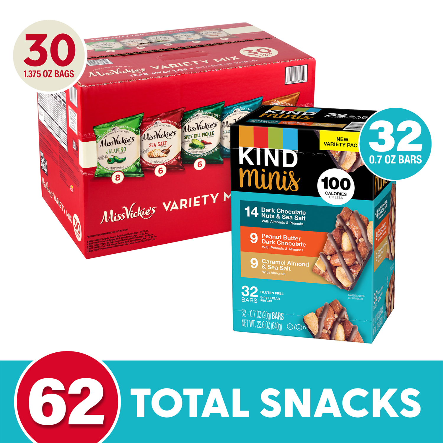 KIND Minis Dark Chocolate Nuts & Sea Salt And Caramel/Miss Vickies Kettle Cooked Chips Variety Pack - Image 3
