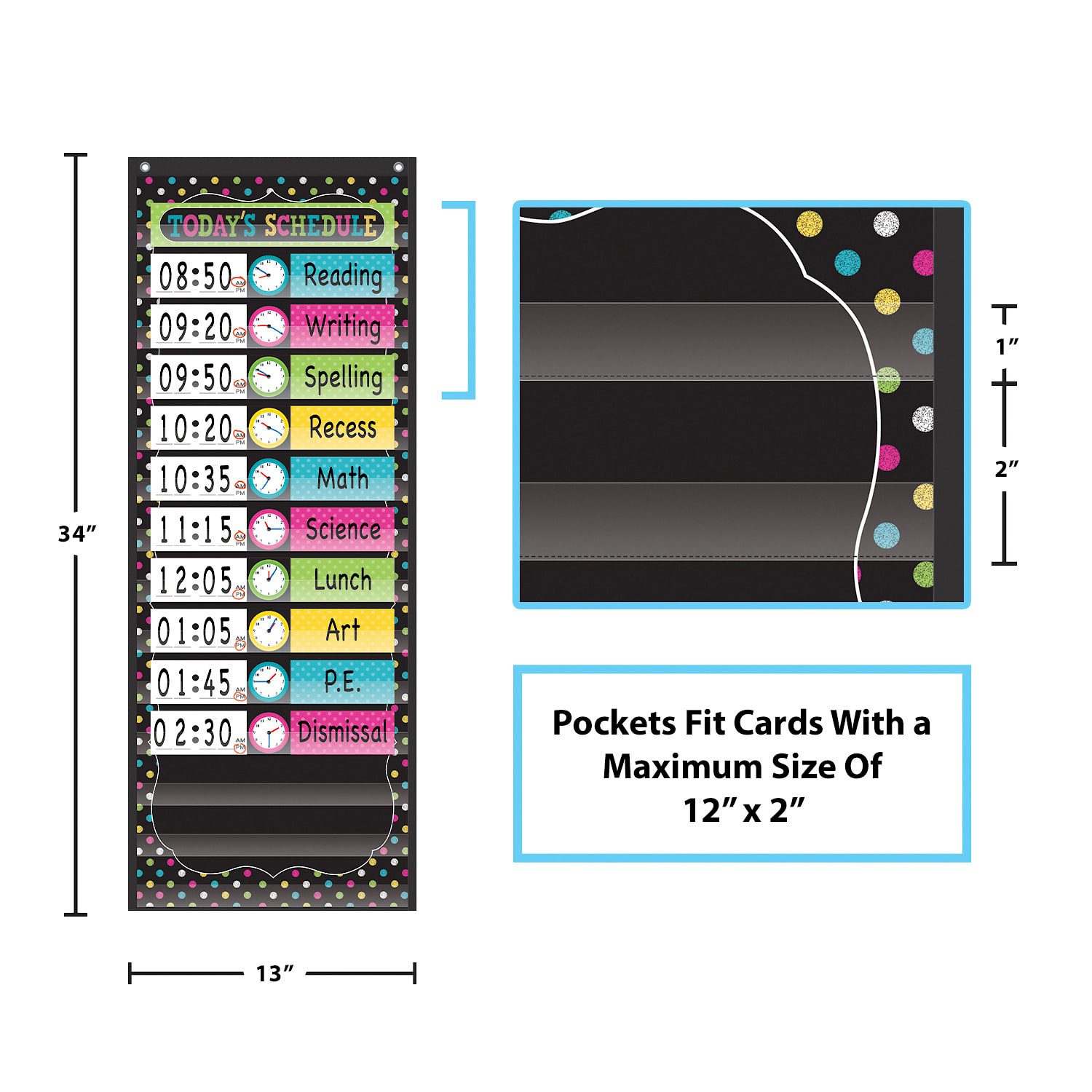 Teacher Created Resources Chalkboard Brights 14-Pocket Daily Schedule Pocket Chart, 13in x 34in, Black - Image 4