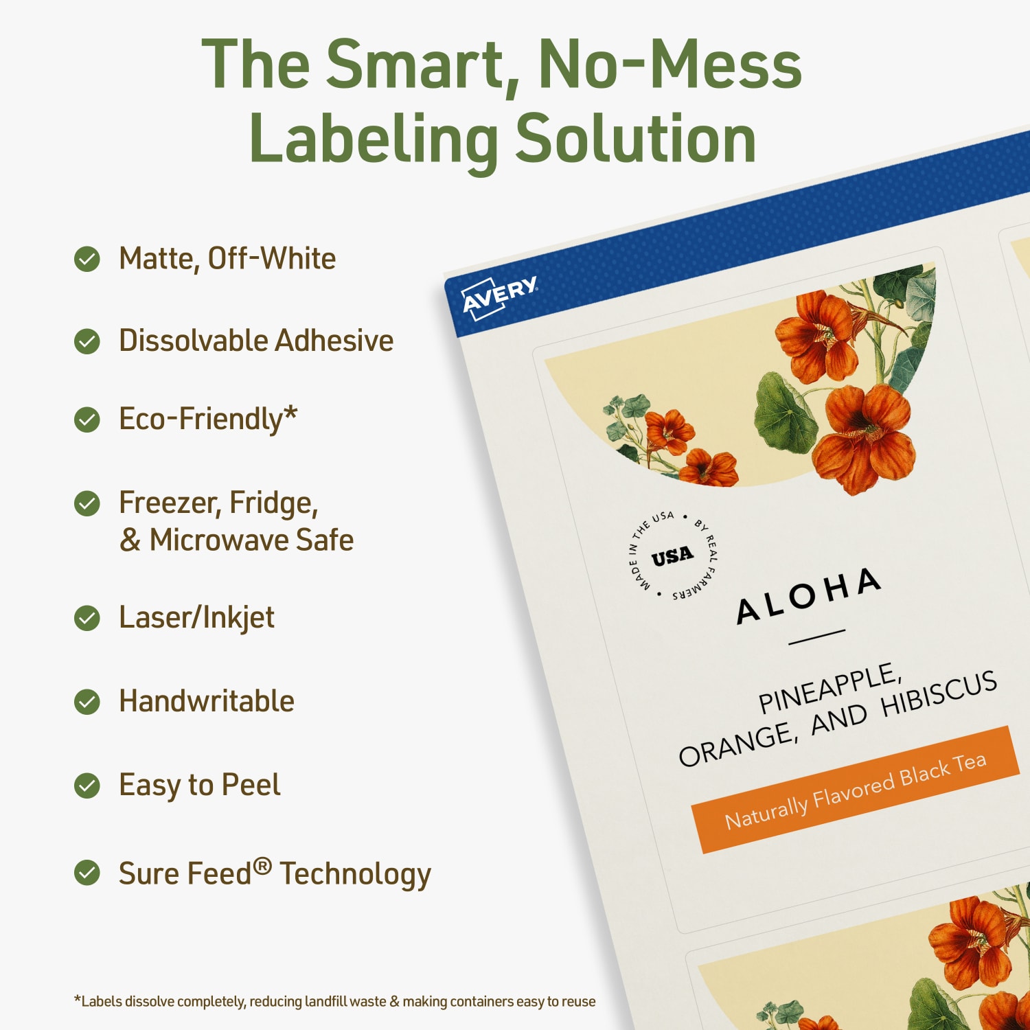 Avery Dissolvable Labels With Sure Feed Technology, 94256-DWMP5, Rectangle, 5inx3-1/2in, Matte Off-White, Pack Of 20 - Image 3