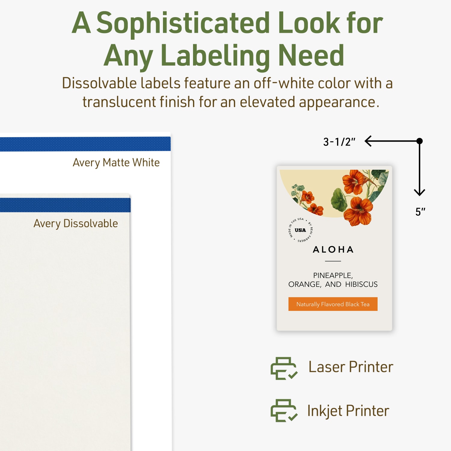 Avery Dissolvable Labels With Sure Feed Technology, 94256-DWMP5, Rectangle, 5inx3-1/2in, Matte Off-White, Pack Of 20 - Image 5