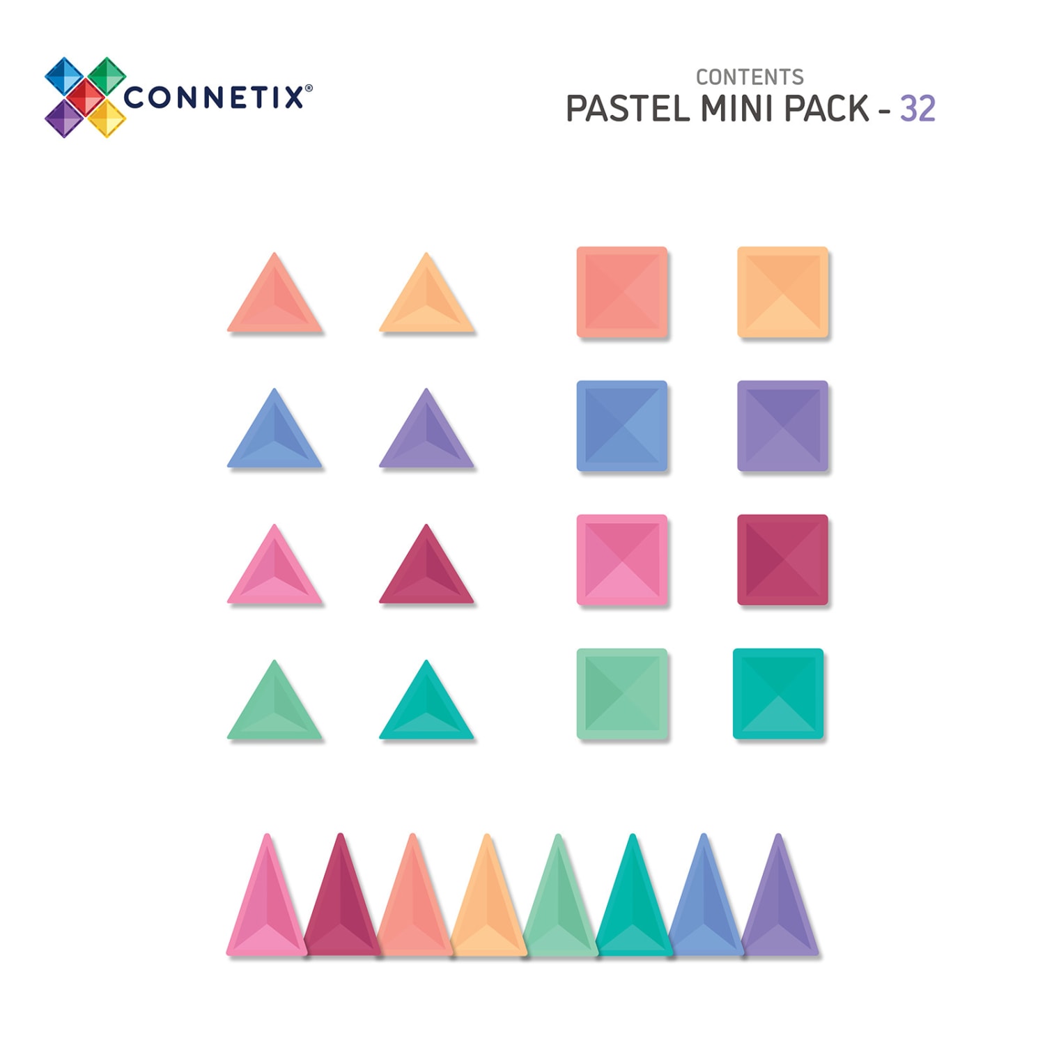 Connetix Magnetic Tiles Pastel Mini Pack, 32 Pieces - Image 3